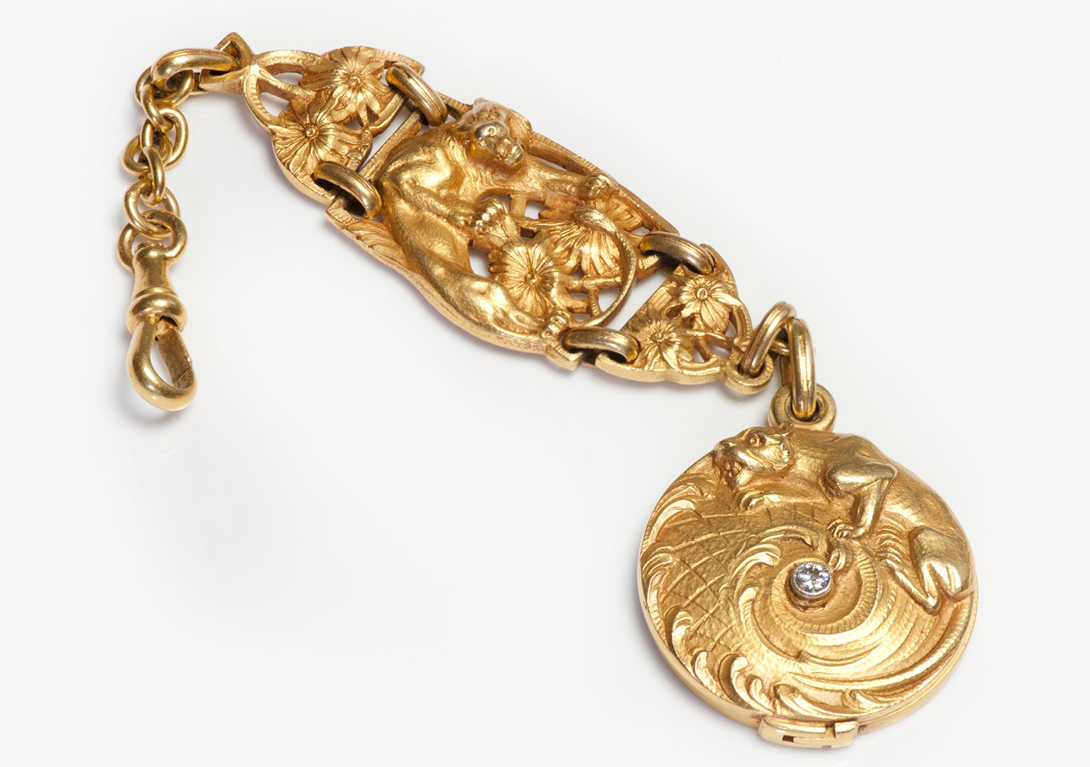 Art Nouveau Gold Diamond Locket Watch Fob