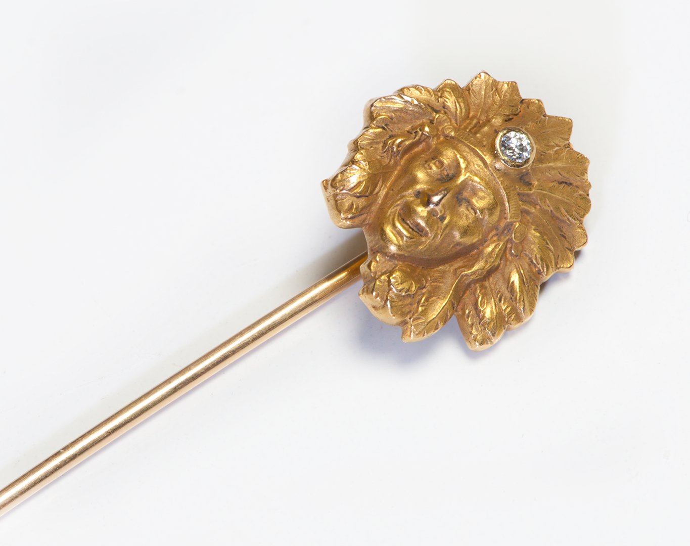 Art Nouveau Gold Diamond Native American Chief Stickpin