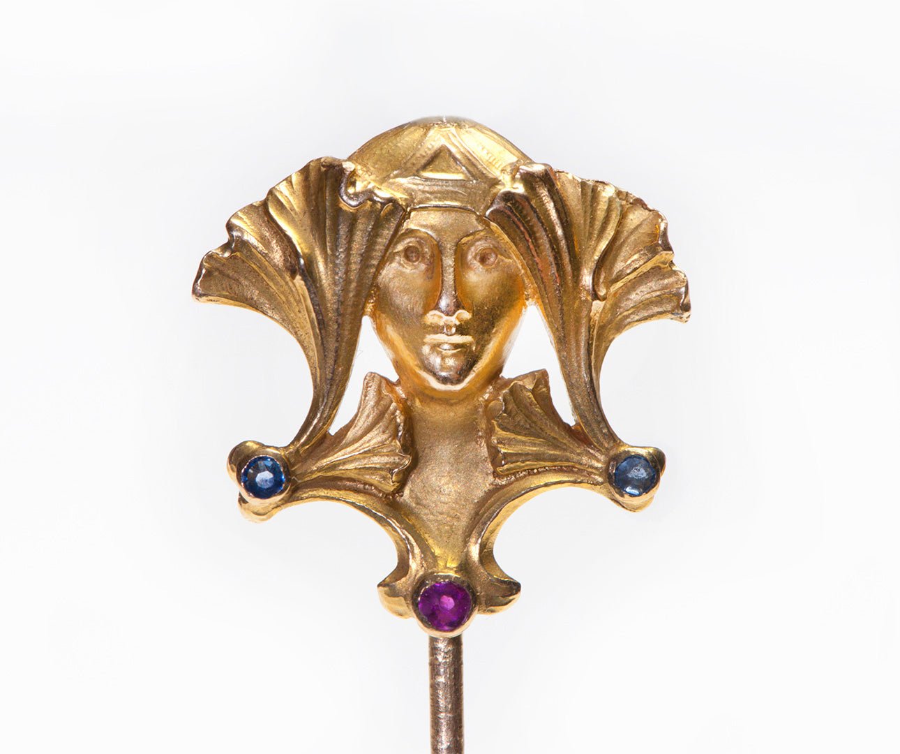 Art Nouveau Gold Face Sapphire Ruby Stick Pin