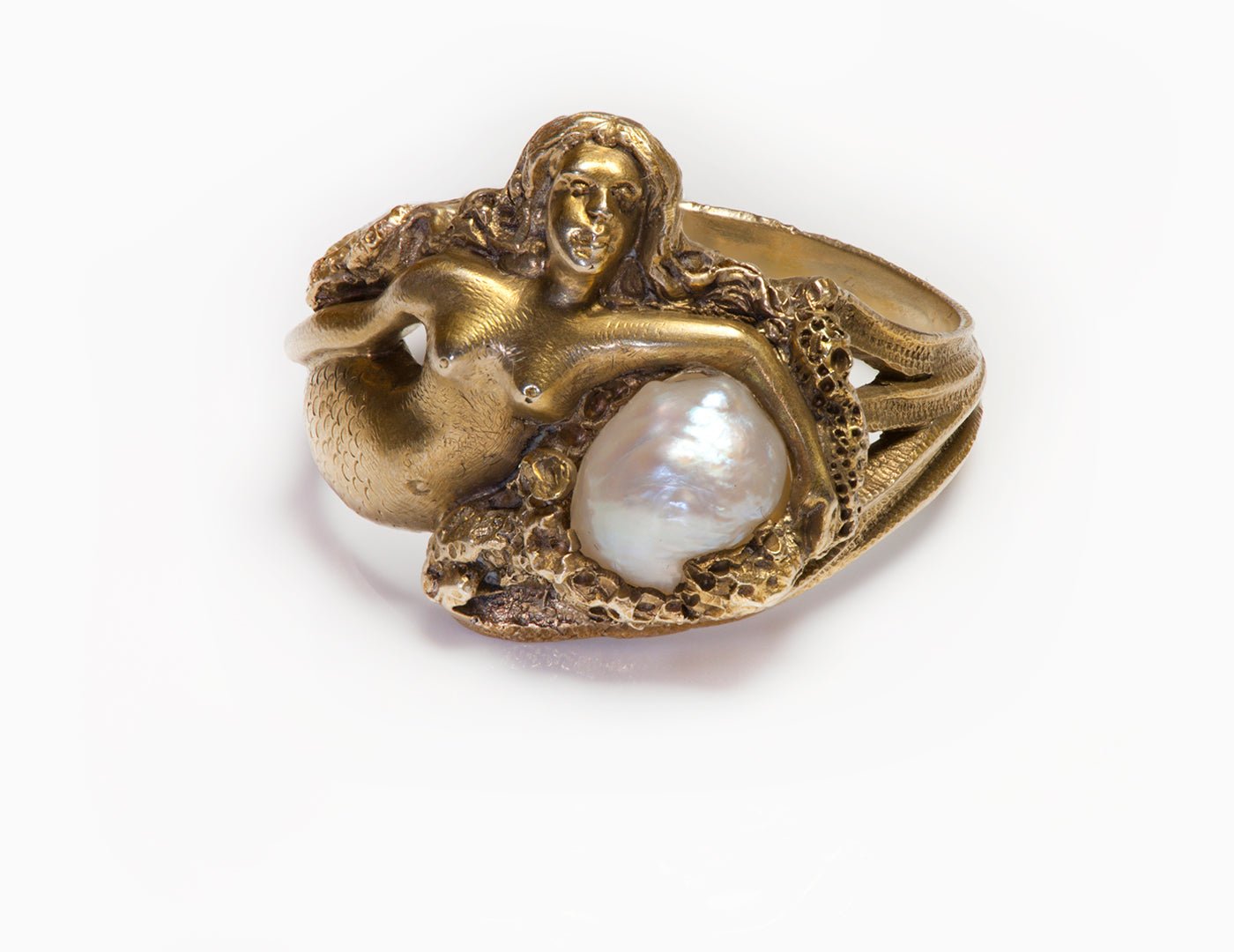 Art Nouveau Gold Mermaid Fresh Water Pearl Ring