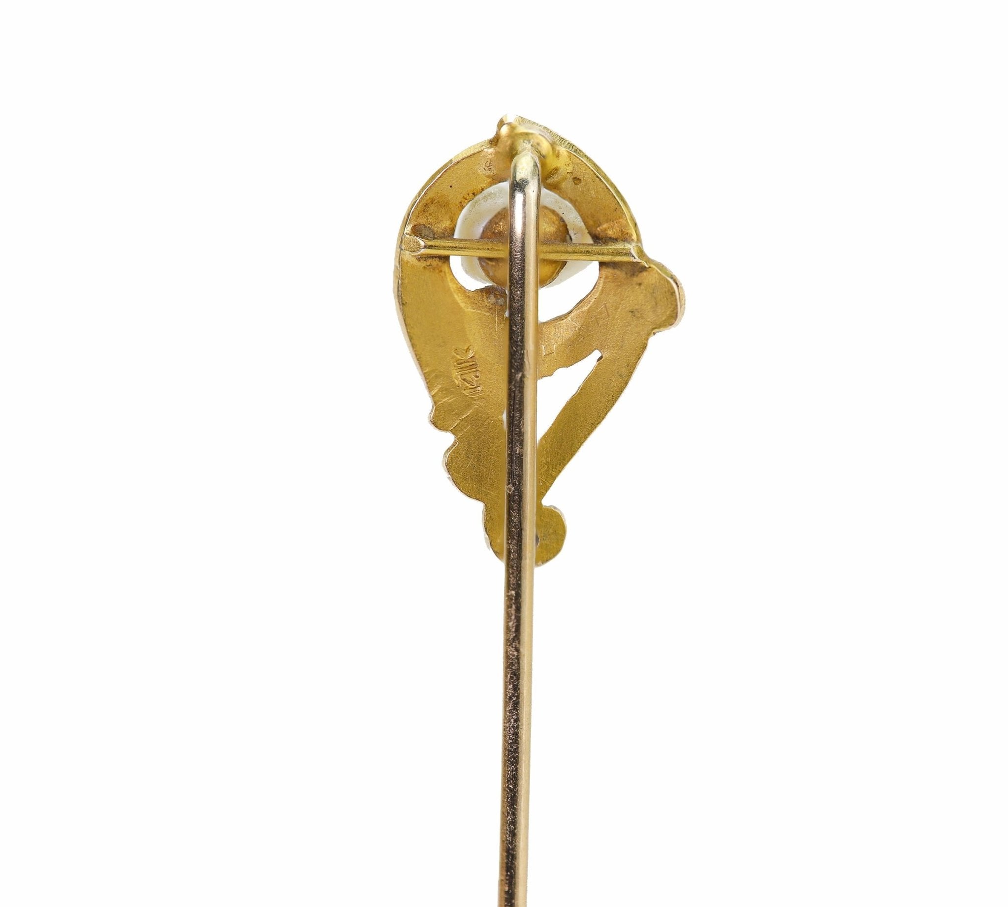 Art Nouveau Gold Pearl Diamond Stick Pin