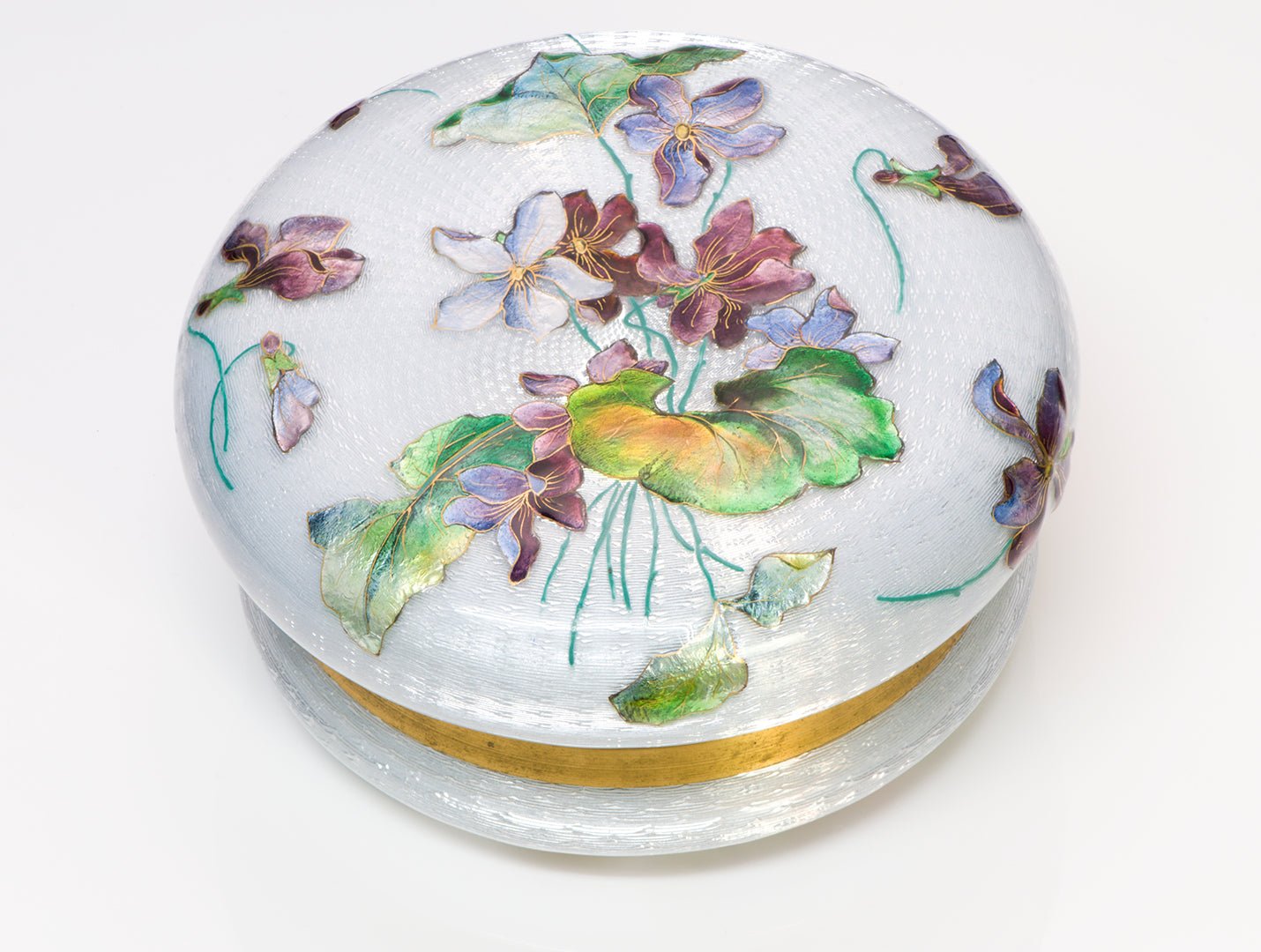 Art Nouveau Lady Guilloche Enamel Round Powder Box
