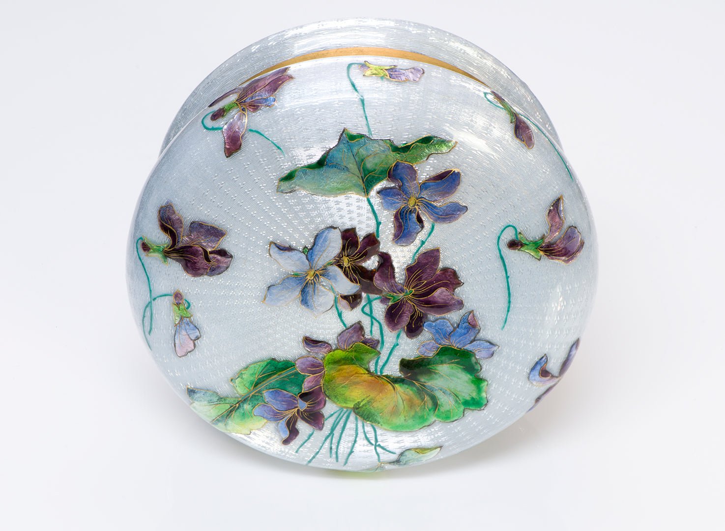 Art Nouveau Lady Guilloche Enamel Round Powder Box