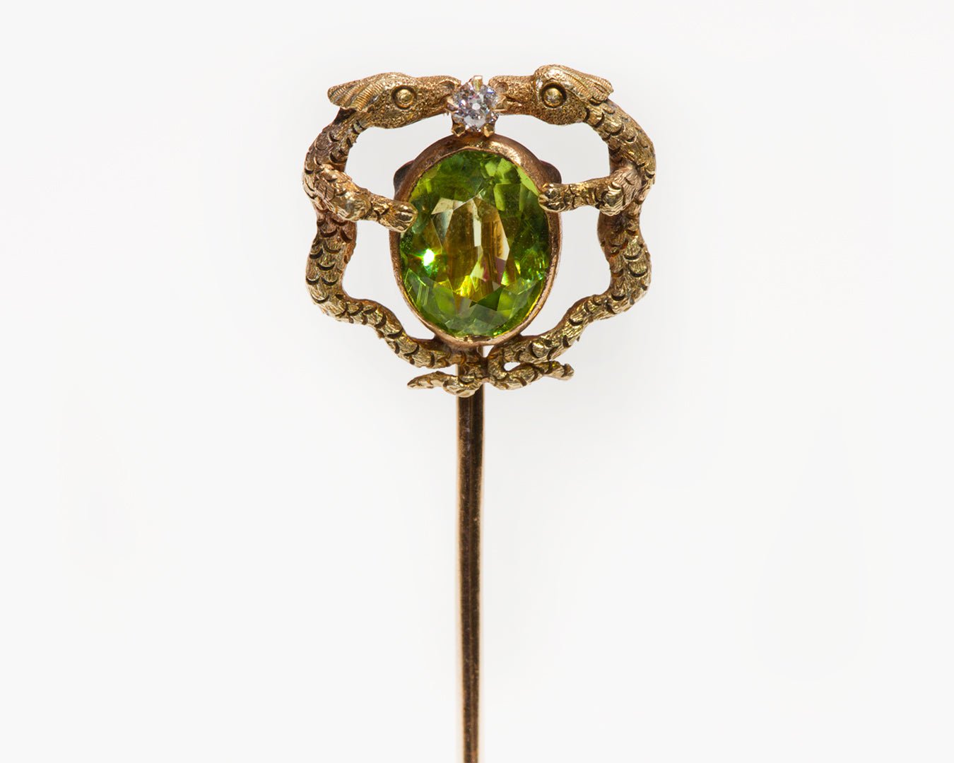 Art Nouveau Peridot Diamond Dragon Griffin Stick Pin