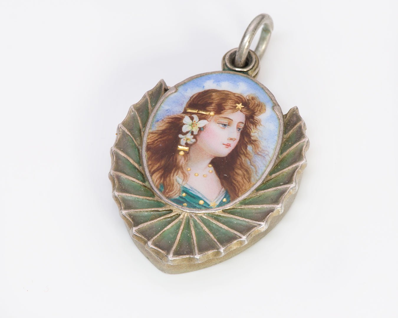Art Nouveau Plique a Jour Enamel Mirror Locket Pendant