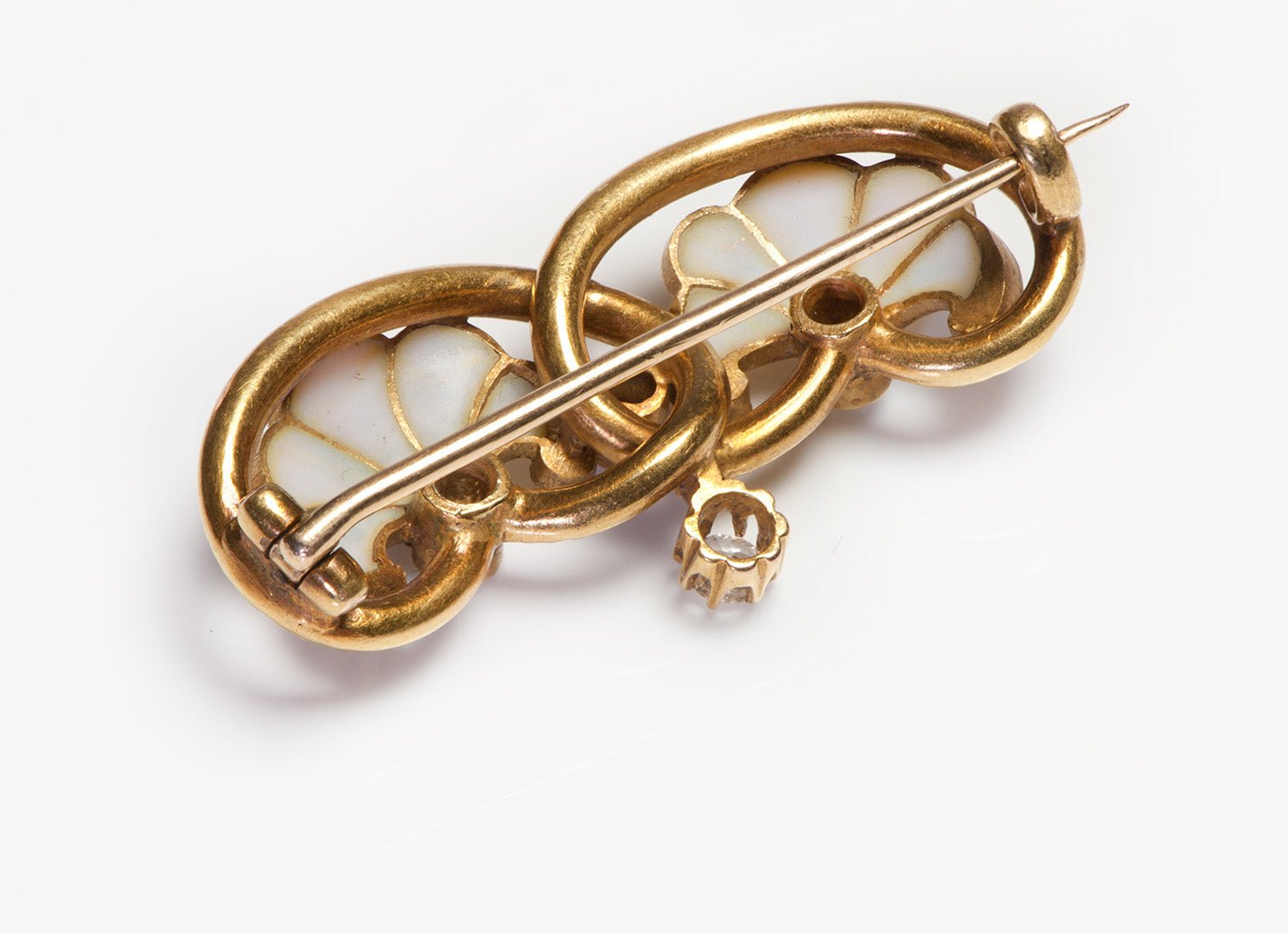 Art Nouveau Plique a Jour Gold Rose Cut Diamond Brooch
