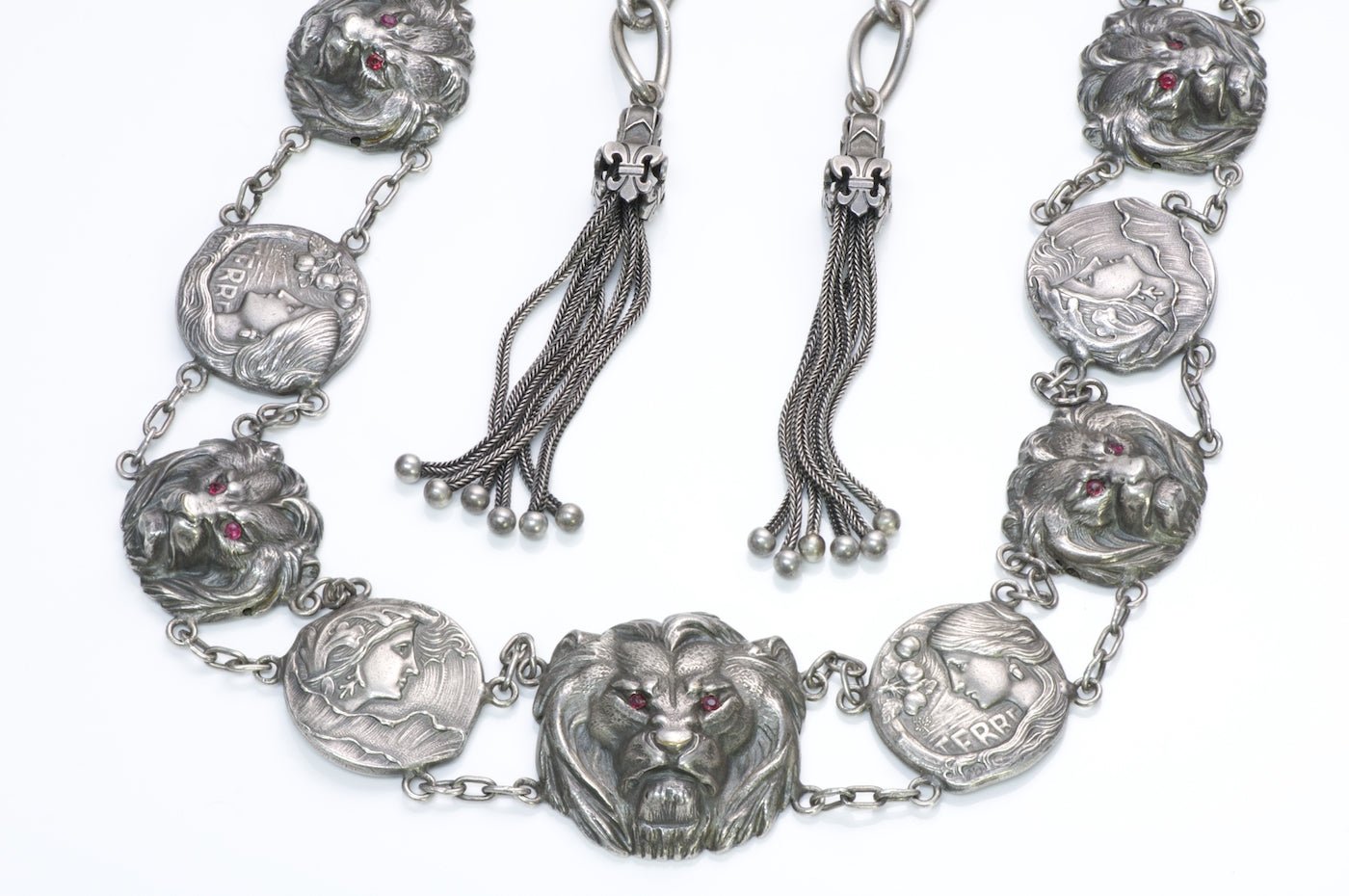 Art Nouveau Silver Lion Tassle Belt