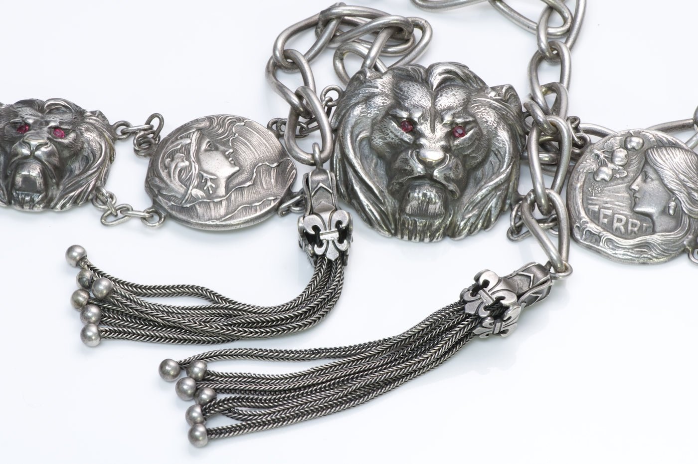 Art Nouveau Silver Lion Tassle Belt