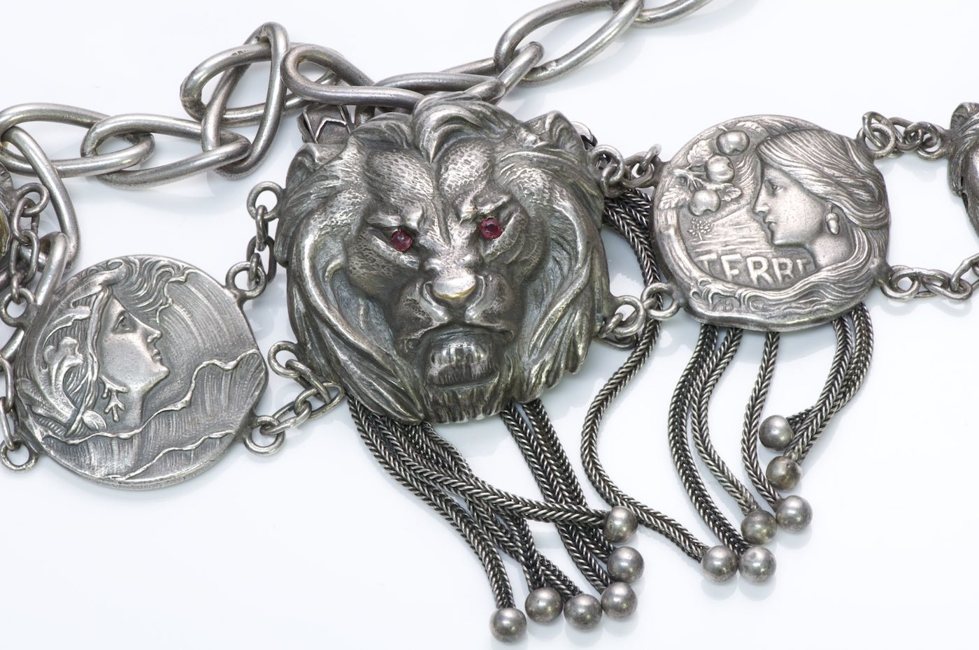 Art Nouveau Silver Lion Tassle Belt