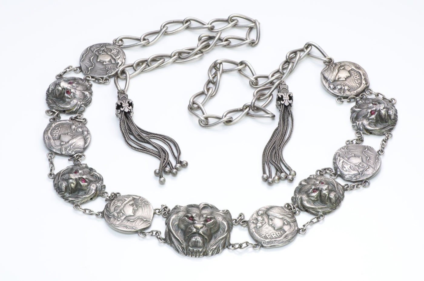 Art Nouveau Silver Lion Tassle Belt