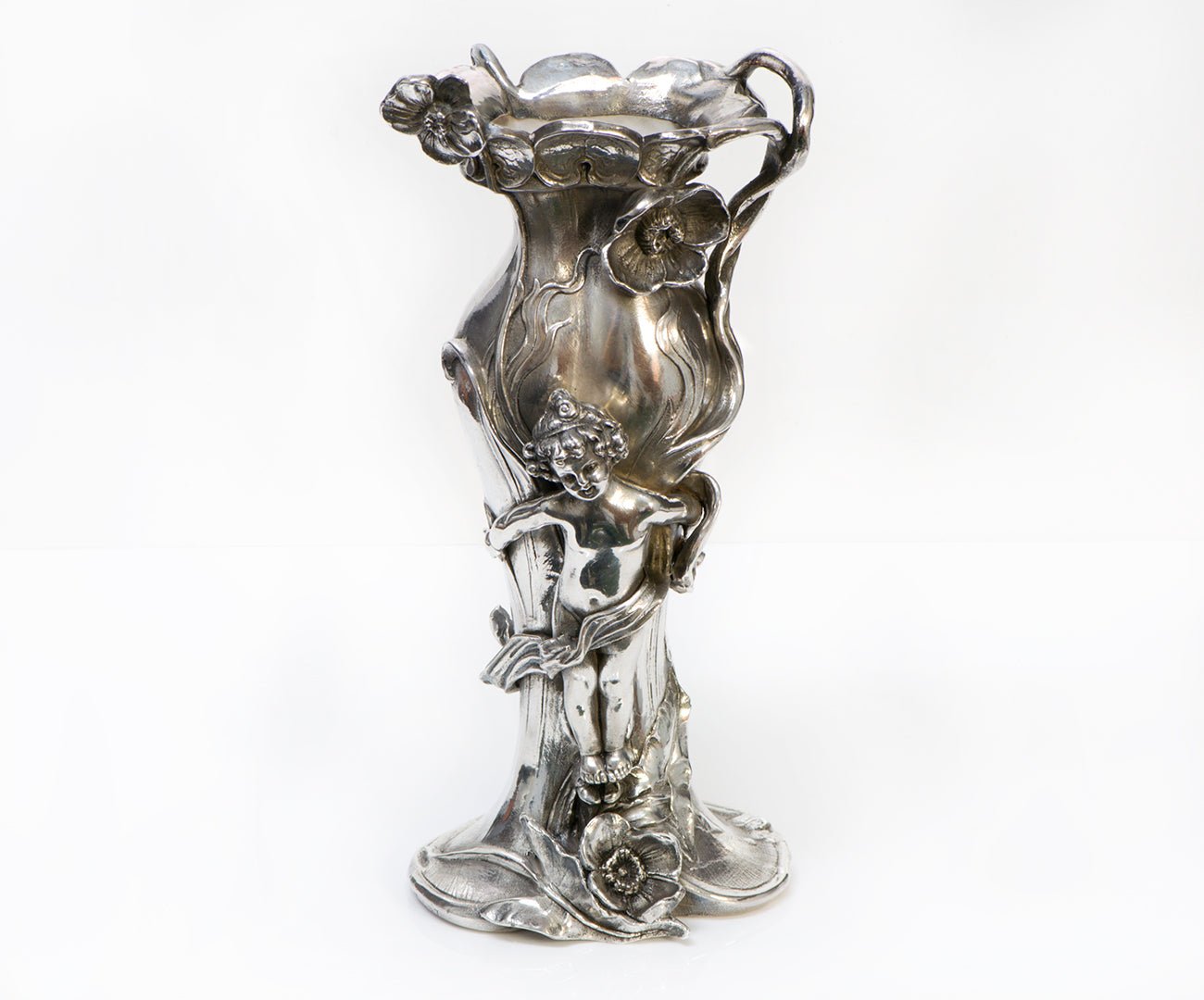 Art Nouveau Silver Overlay Figural Vase