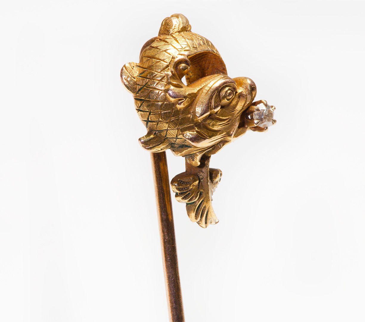 Art Nouveau Yellow Gold Diamond Griffin Stick Pin