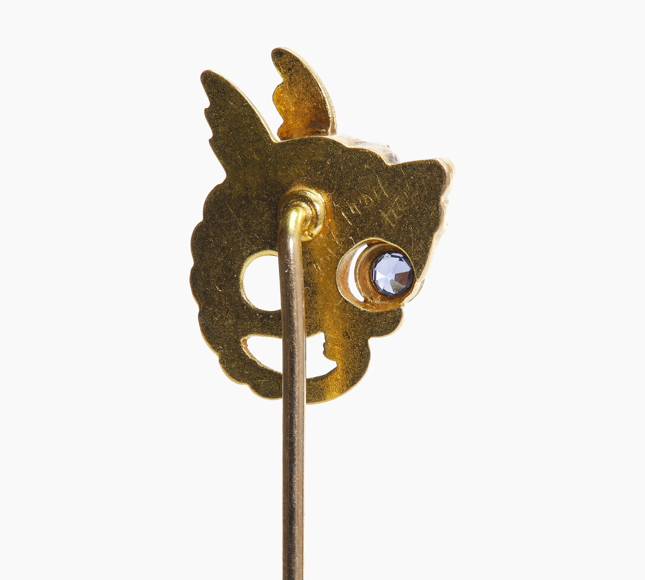 Art Nouveau Yellow Gold Sapphire Ruby Griffin Stick Pin
