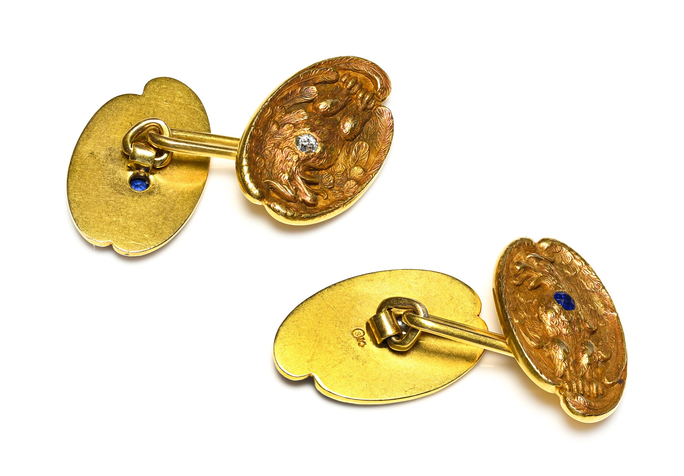 Art Nouveau Gold Diamond Sapphire Eagle Cufflinks