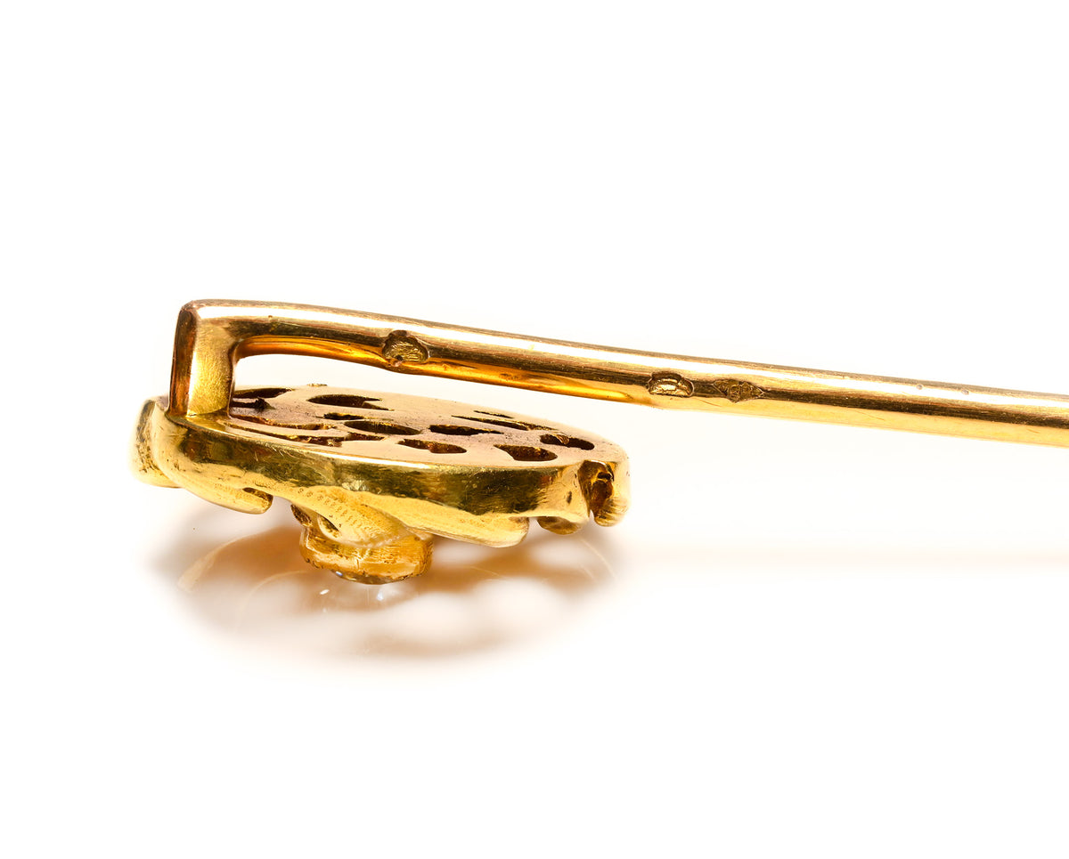 Antique French Hallmark Art Nouveau 18K Gold Diamond Stick Pin