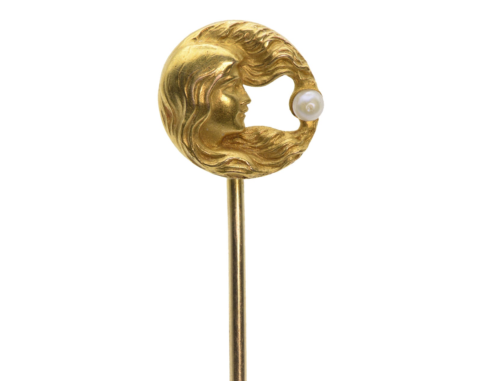 Art Nouveau Gough & Co Gold Stick Pin Pearl Lady