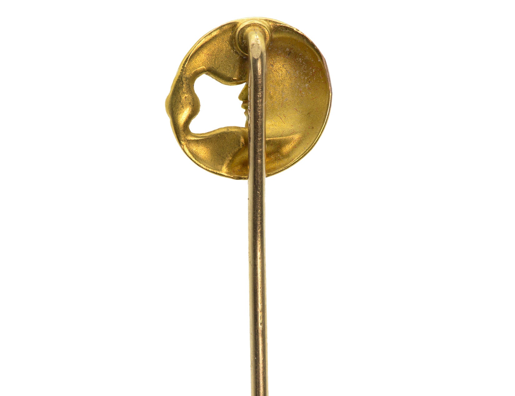 Art Nouveau Gough & Co Gold Stick Pin Pearl and Lady Design