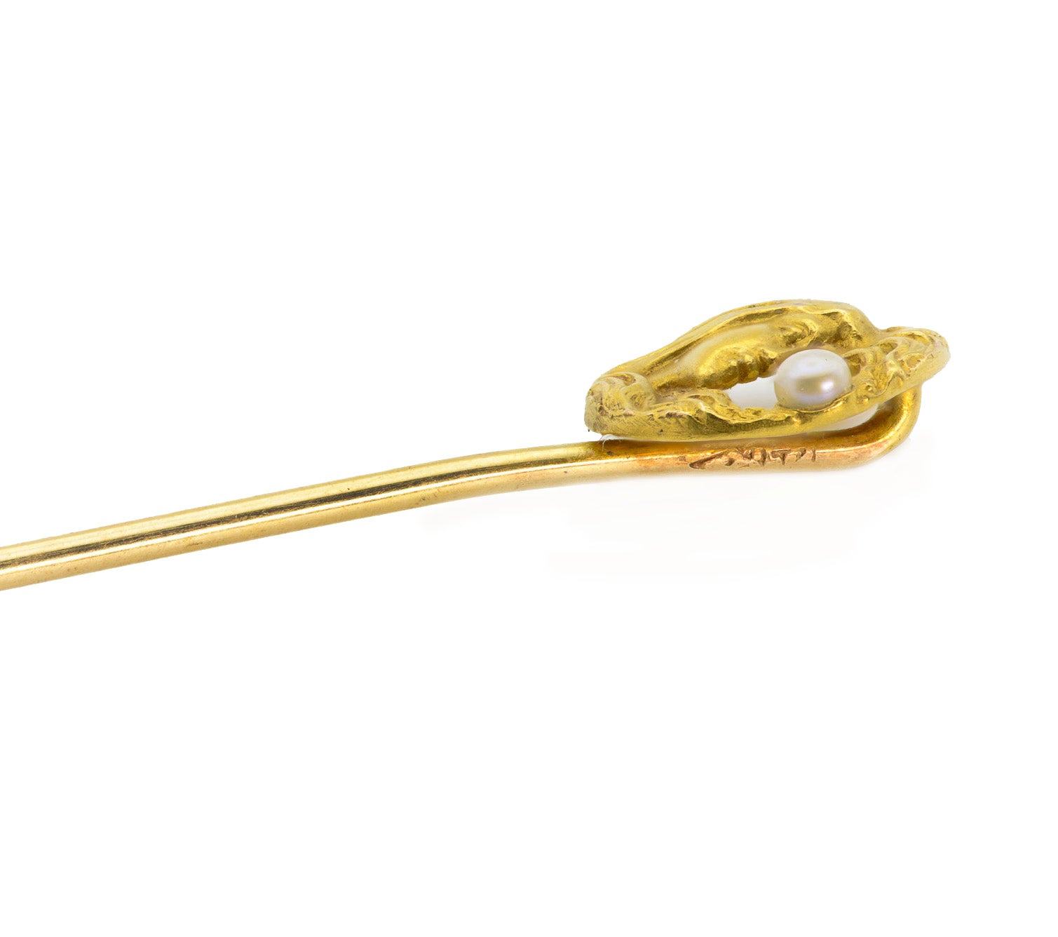Art Nouveau Gough & Co Gold Stick Pin Pearl and Lady Design