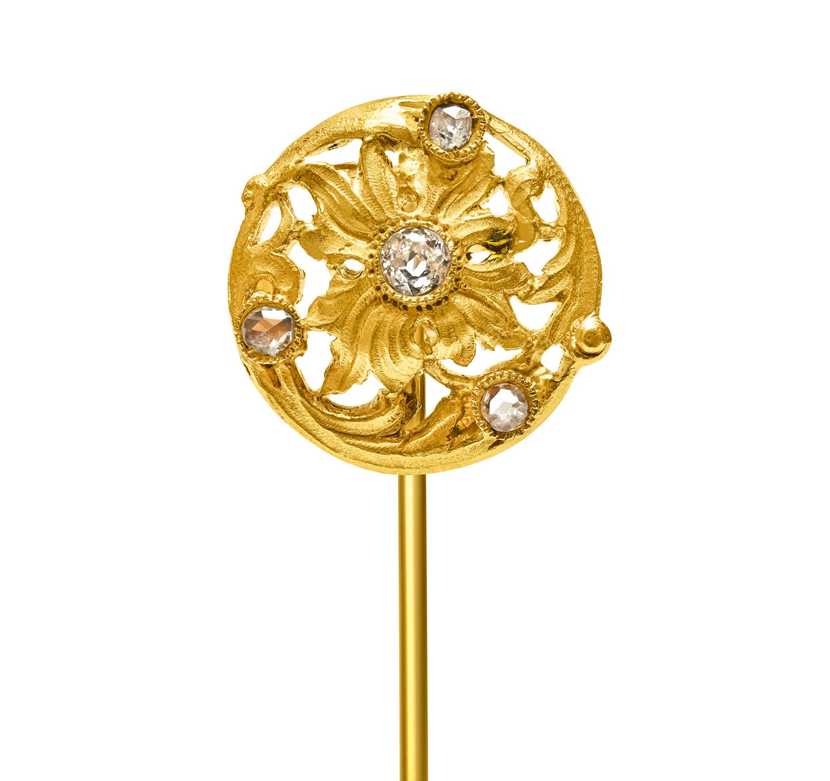 Art Nouveau 18K Gold Rose-Cut Diamond Stick Pin