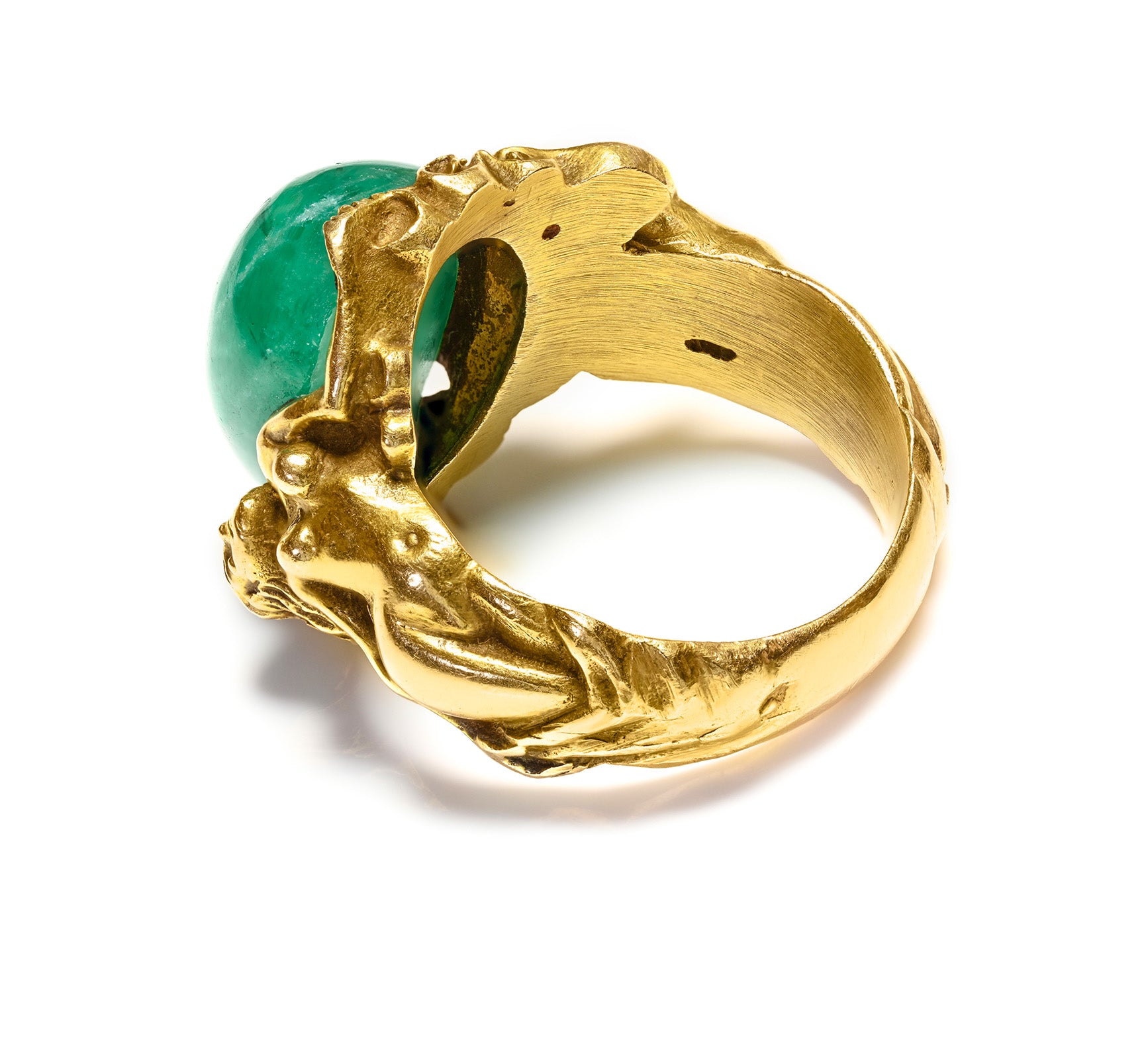 Art Nouveau Gold Emerald Erotic Nude Lady Ring Antique