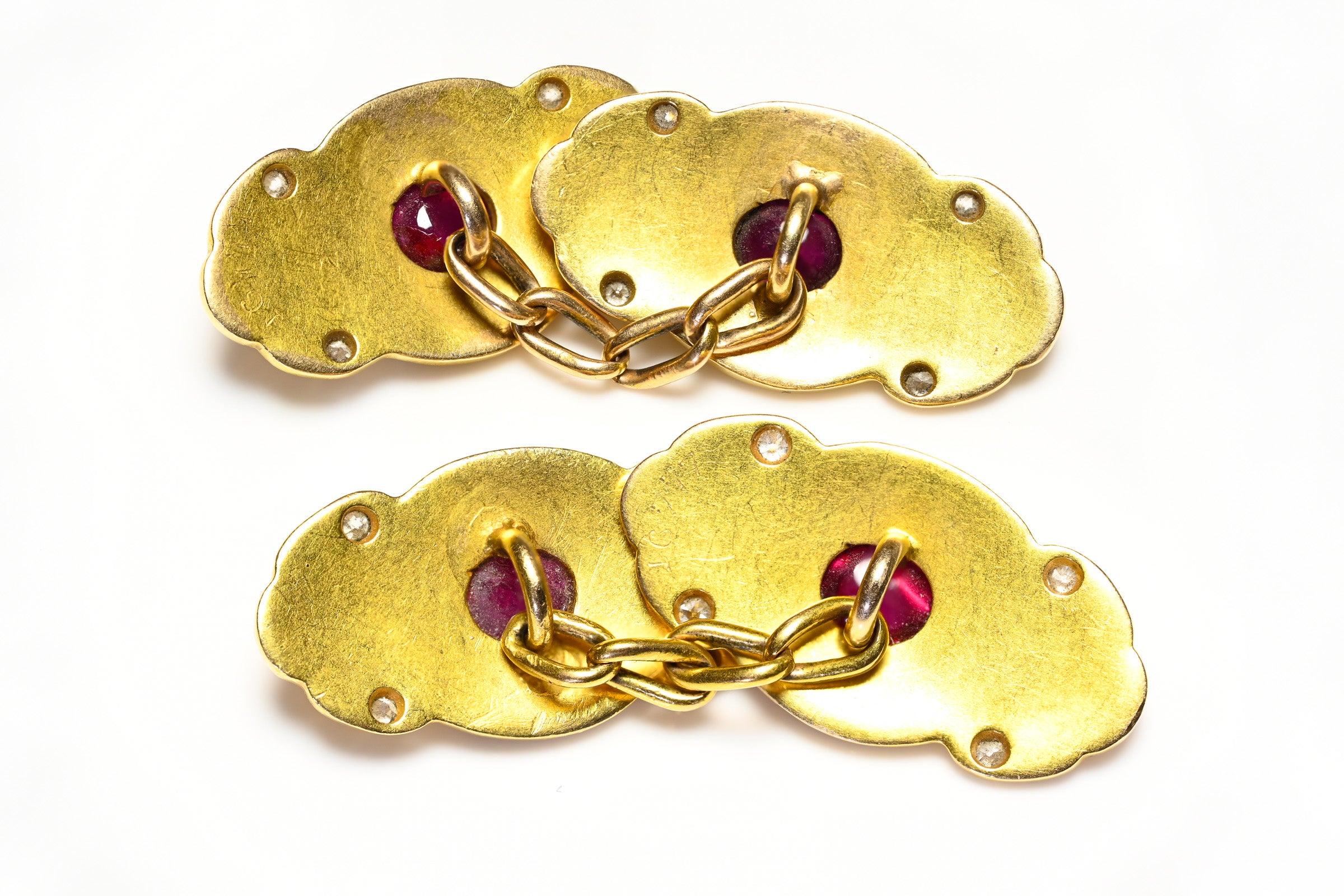 Antique Art Nouveau Gold Cabochon Ruby and Diamond Cufflinks