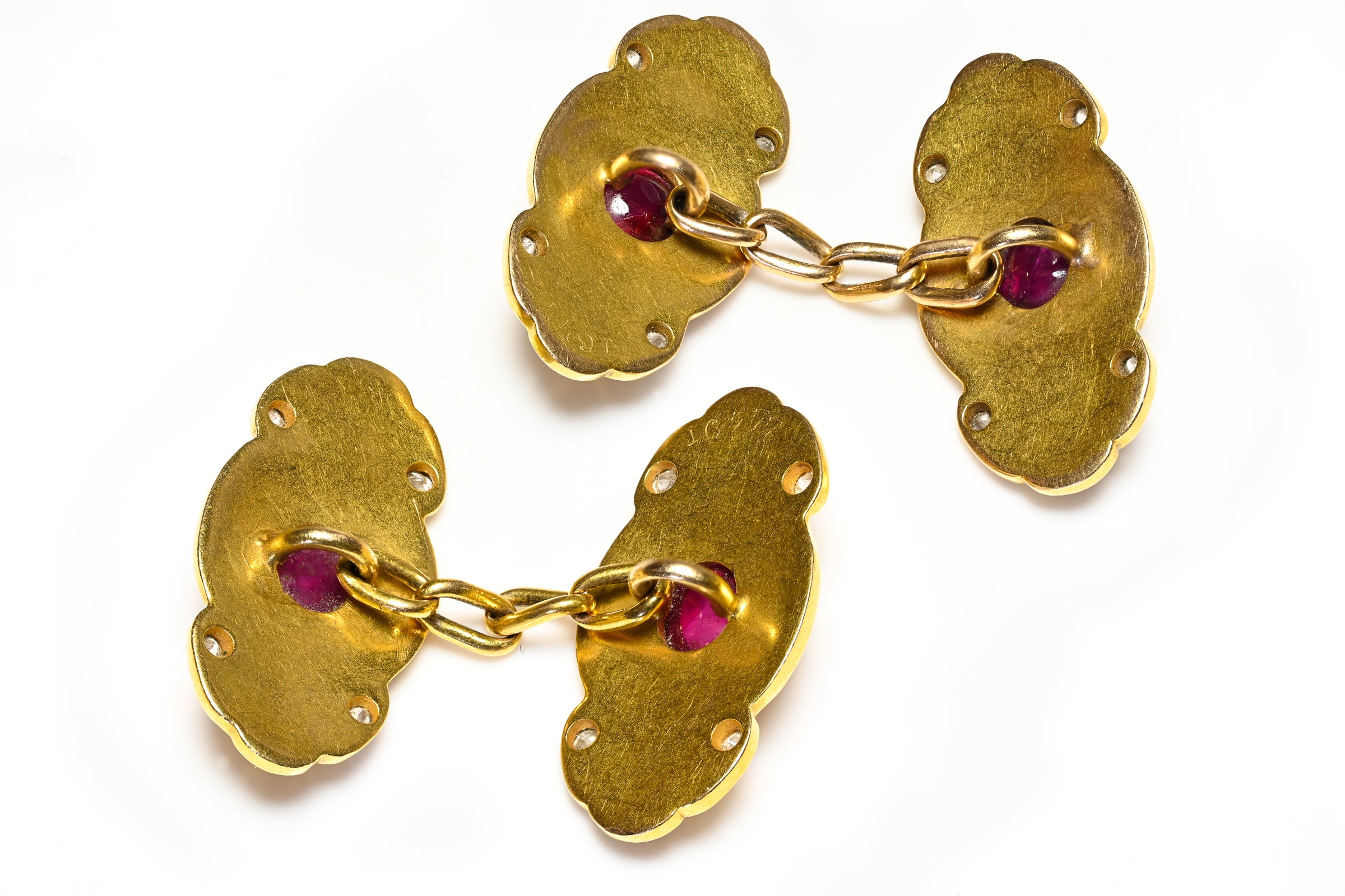Antique Art Nouveau Gold Cabochon Ruby and Diamond Cufflinks