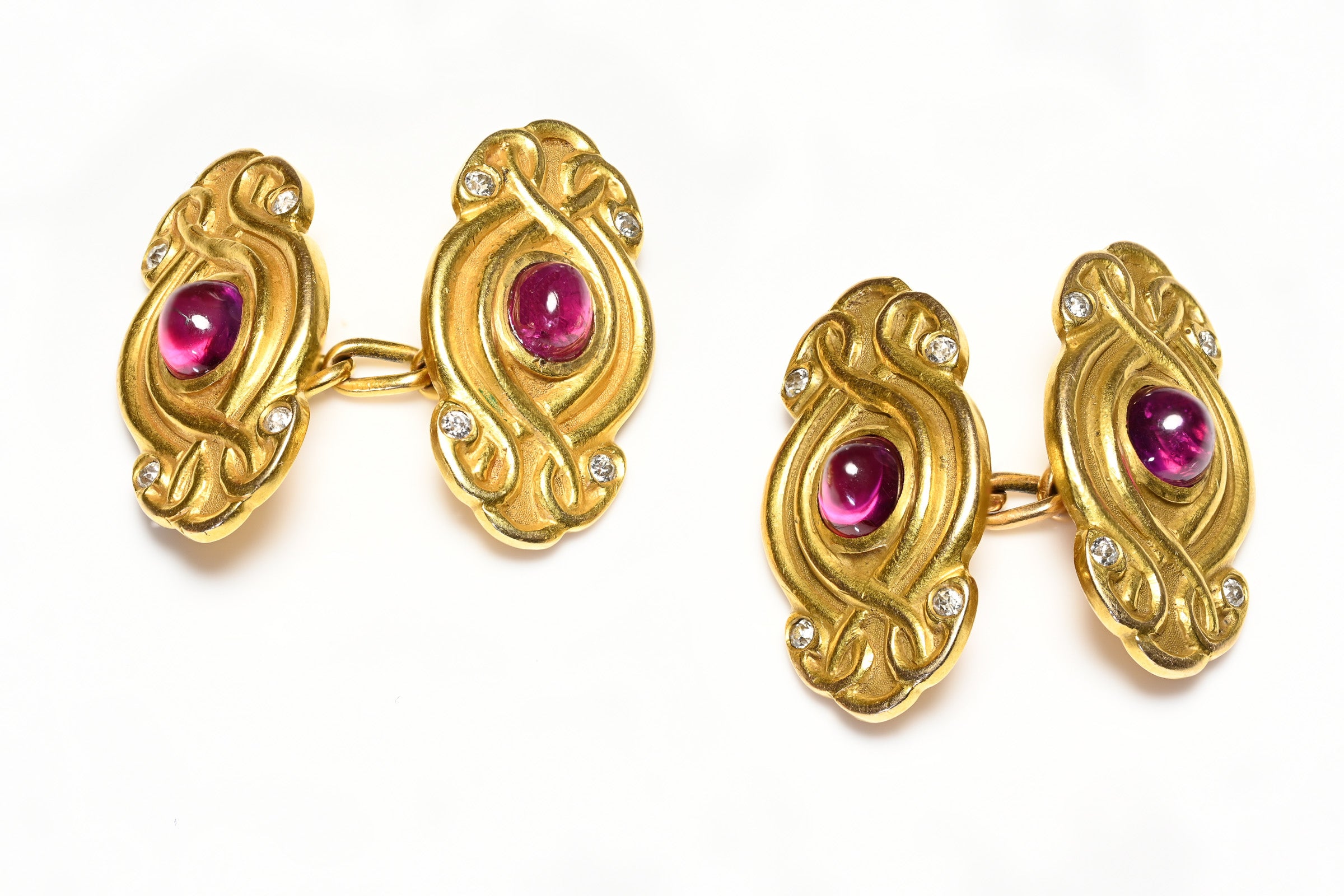 Art Nouveau Gold Cabochon Ruby Cufflinks Diamond