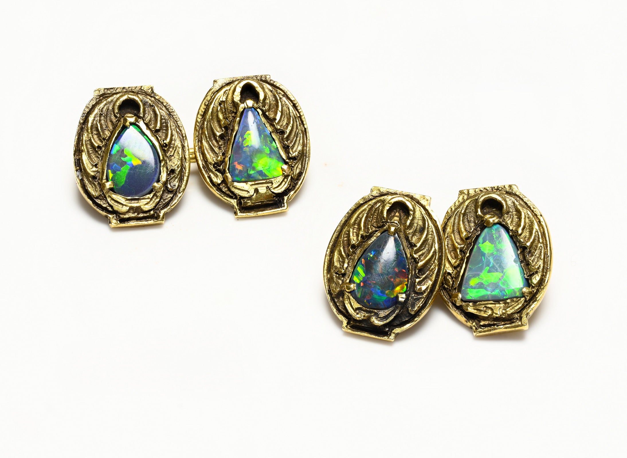 Art Nouveau Gold Black Opal Cufflinks Signed Walter