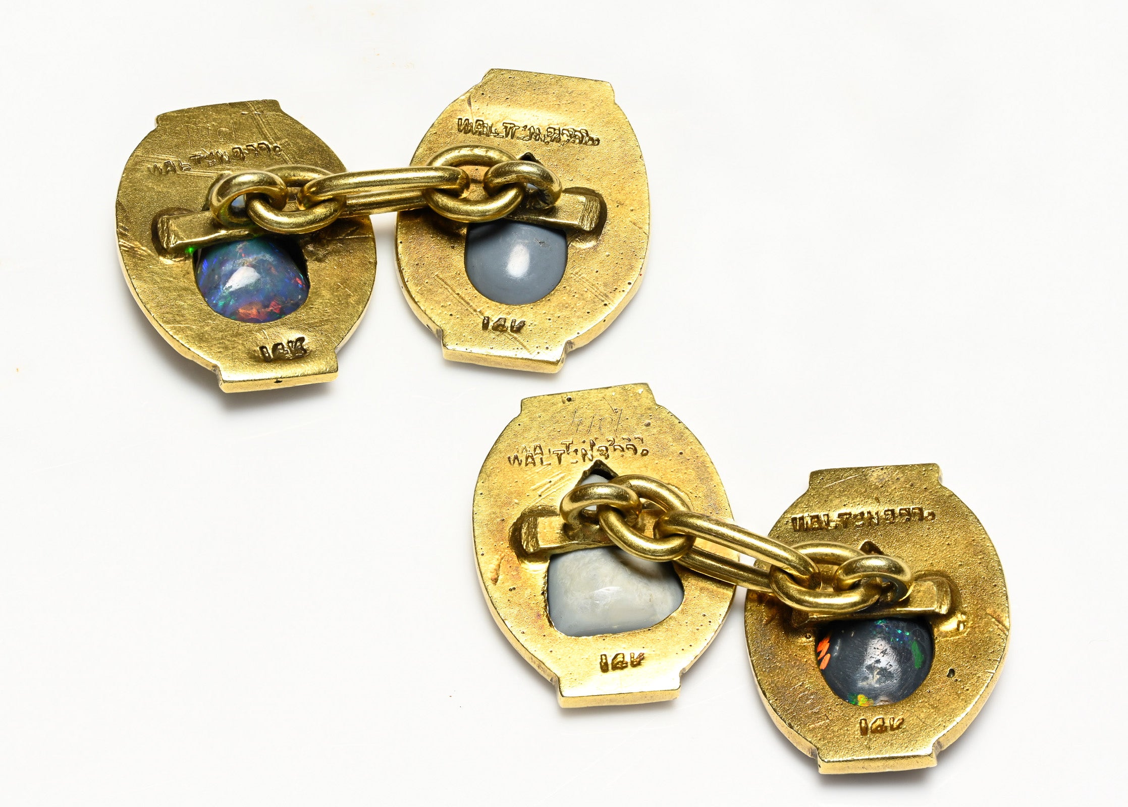 Art Nouveau Gold Black Opal Cufflinks Signed Walter