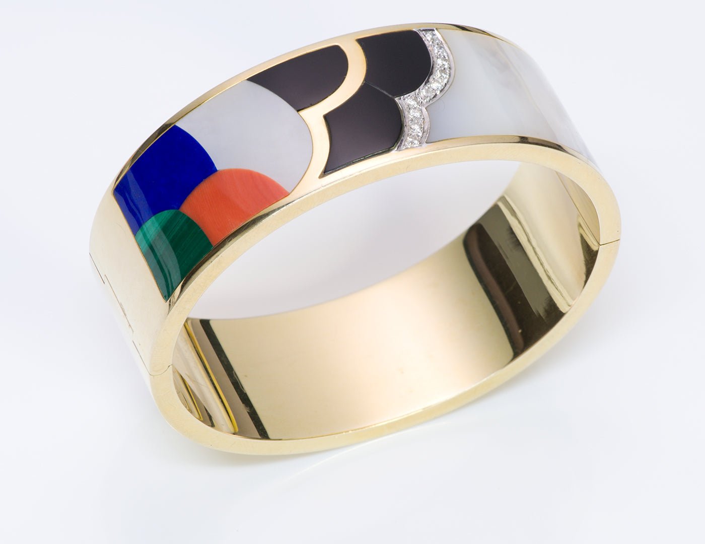 Asch Grossbardt Gold Inlaid Stone & Diamond Bangle Bracelet