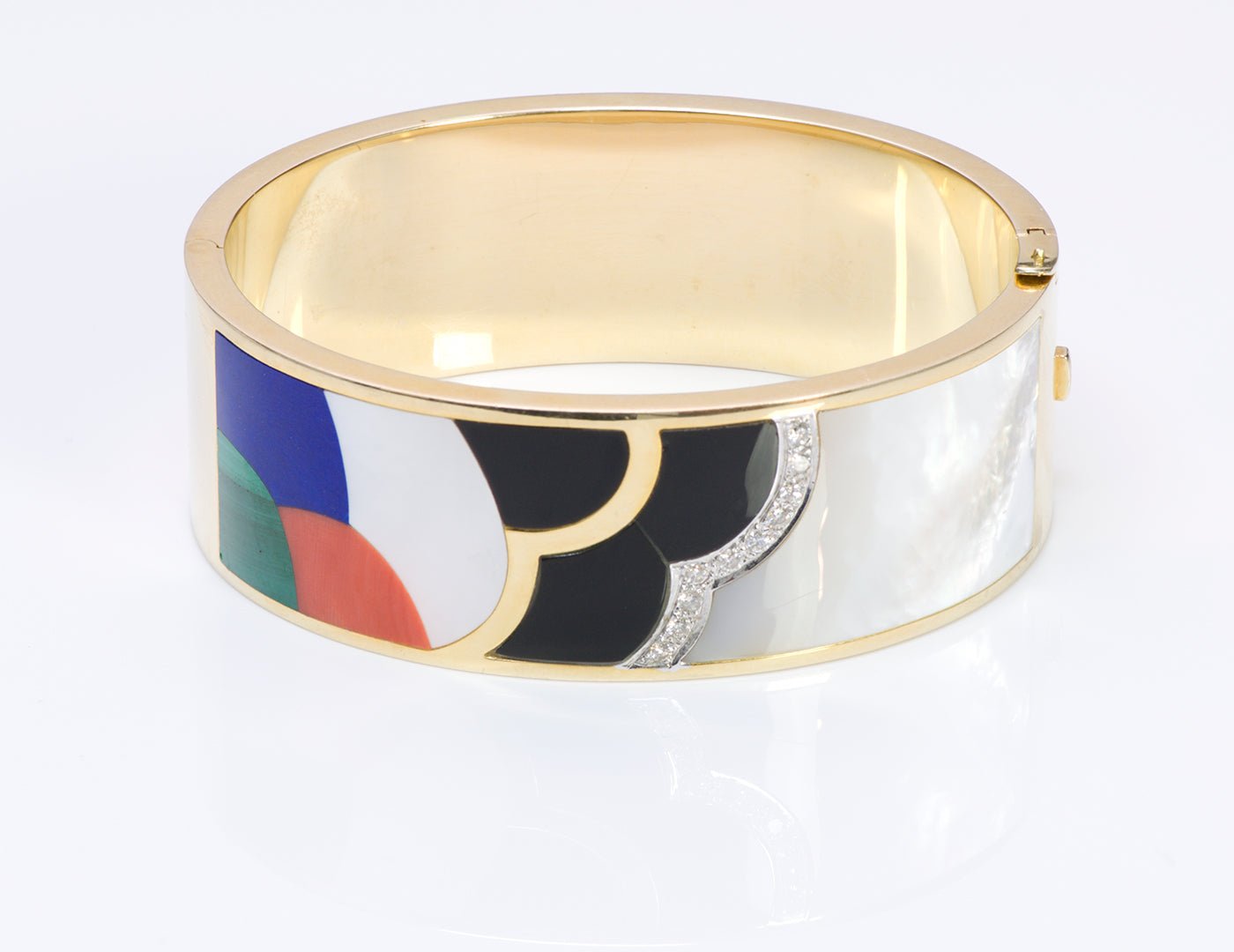 Asch Grossbardt Gold Inlaid Stone & Diamond Bangle Bracelet