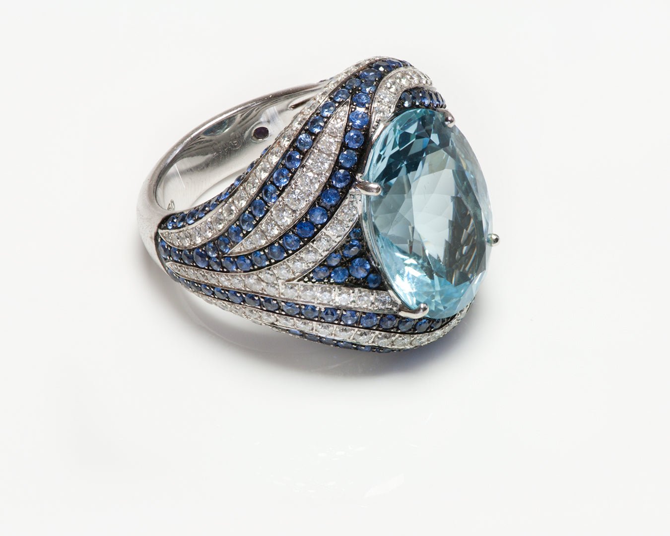 Asprey 18K Gold Blue Topaz Sapphire & Diamond Ring