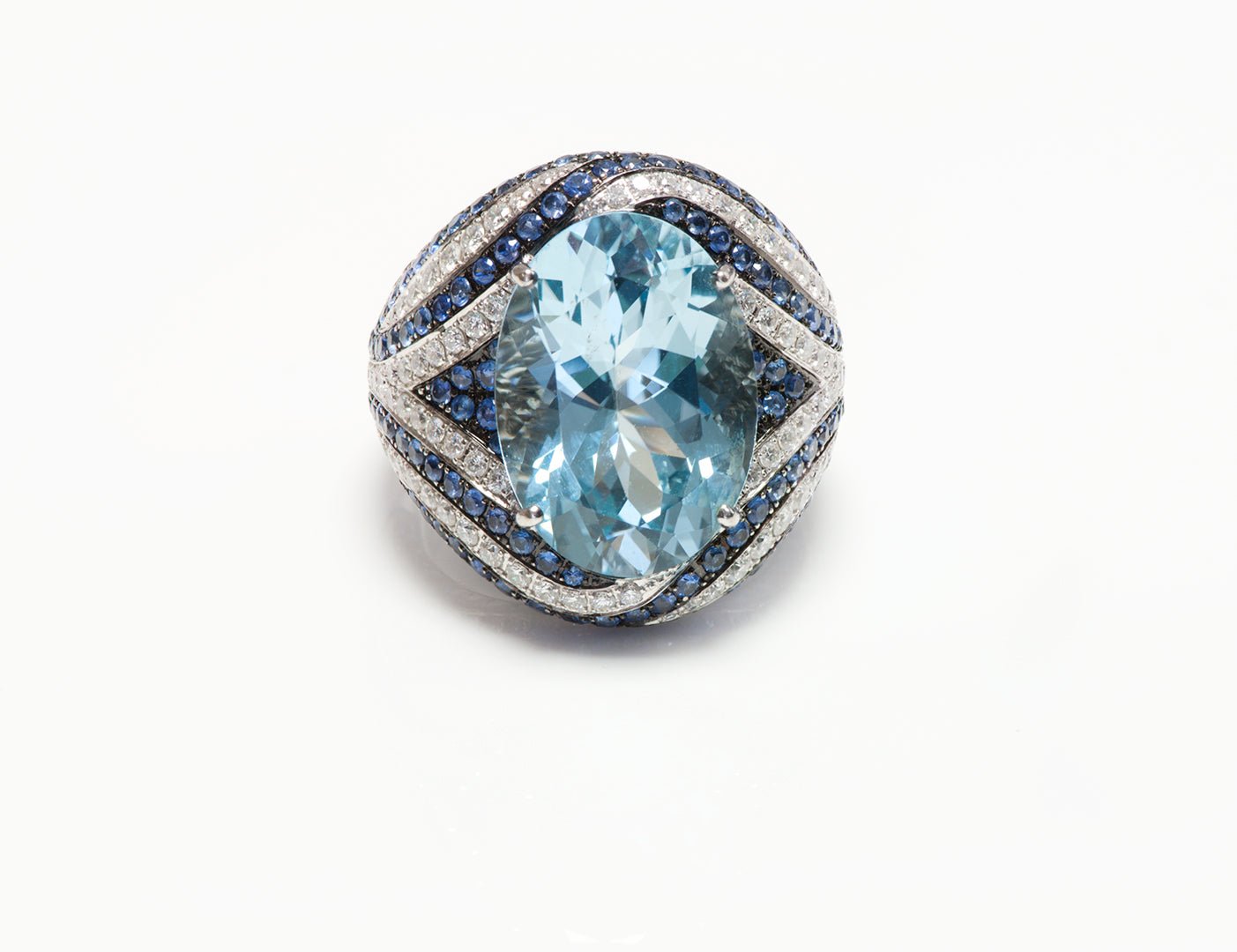 Asprey 18K Gold Blue Topaz Sapphire & Diamond Ring