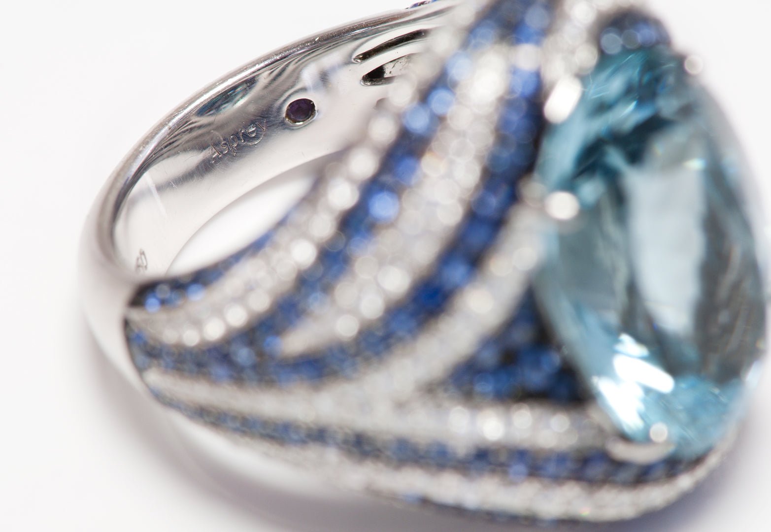 Asprey 18K Gold Blue Topaz Sapphire & Diamond Ring