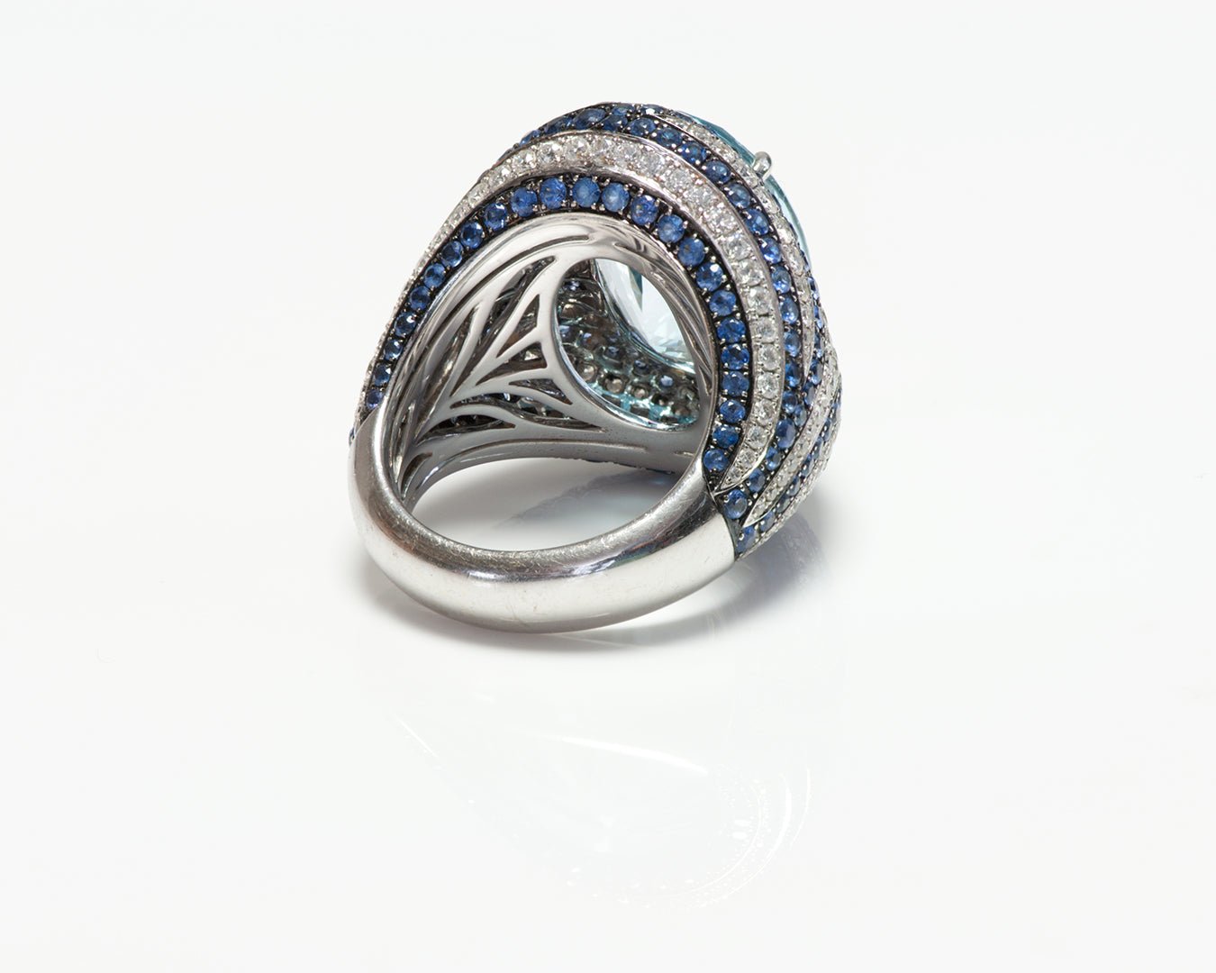 Asprey 18K Gold Blue Topaz Sapphire & Diamond Ring