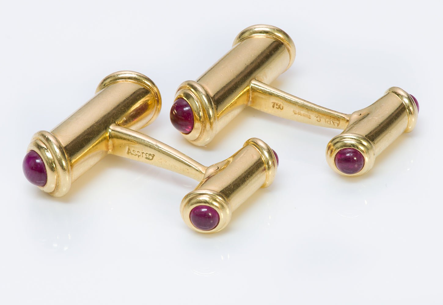 Asprey 18K Gold Ruby Bar Cufflinks