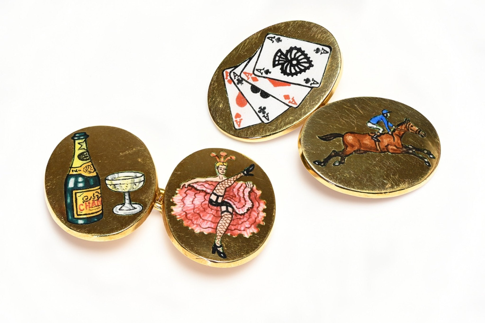 Asprey The Four Vices 18K Gold Enamel Gents Cufflinks