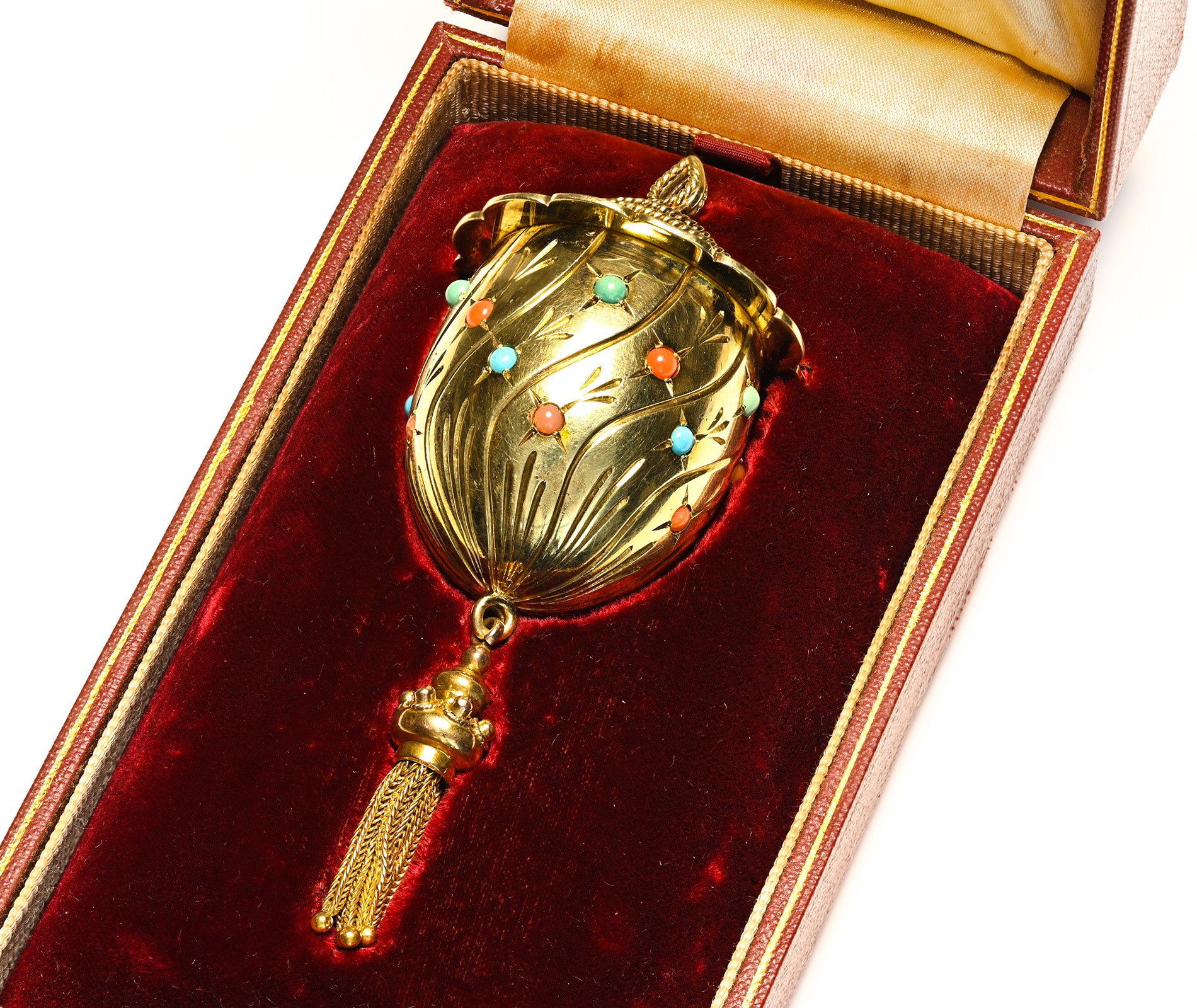 Asprey 14K Gold Pomander with Turquoise and Coral