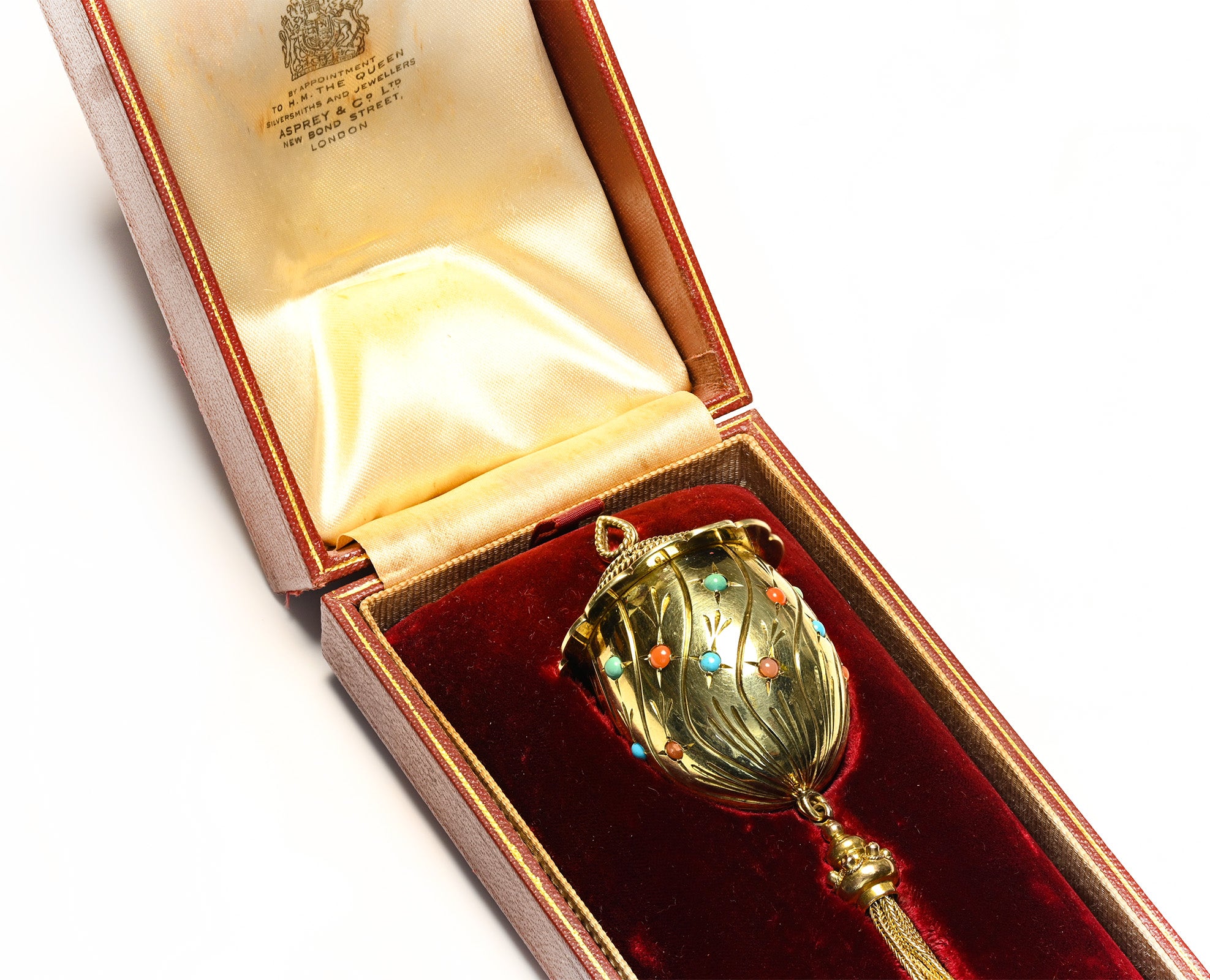 Vintage Asprey 14K Gold Pomander with Turquoise and Coral