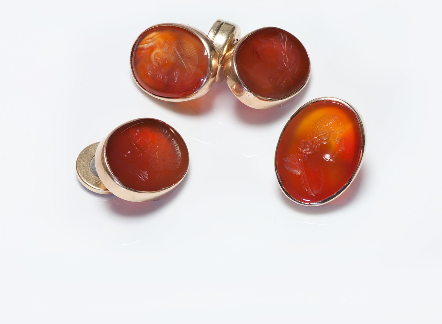 Avedon Gold Double Sided Carnelian Intaglio Cufflinks
