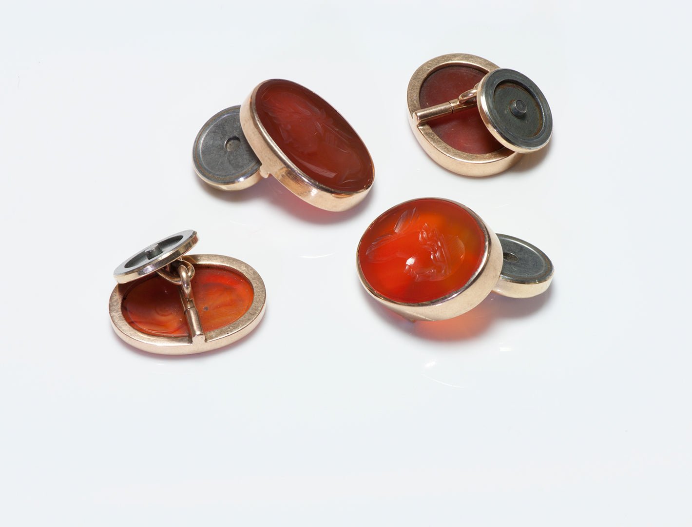 Avedon Gold Double Sided Carnelian Intaglio Cufflinks