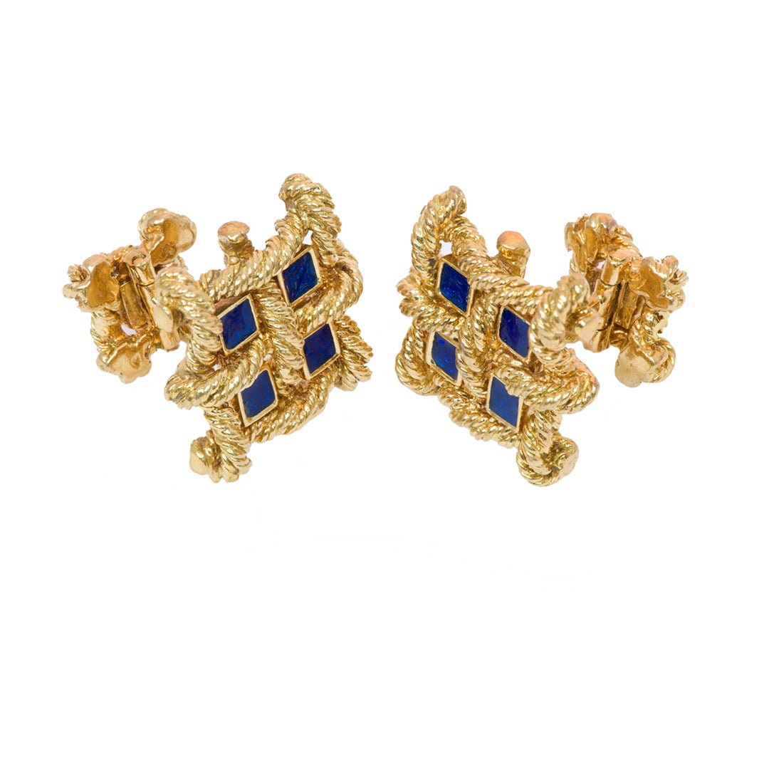 Bailey Banks & Biddle 18K Yellow Gold Enamel Cufflinks