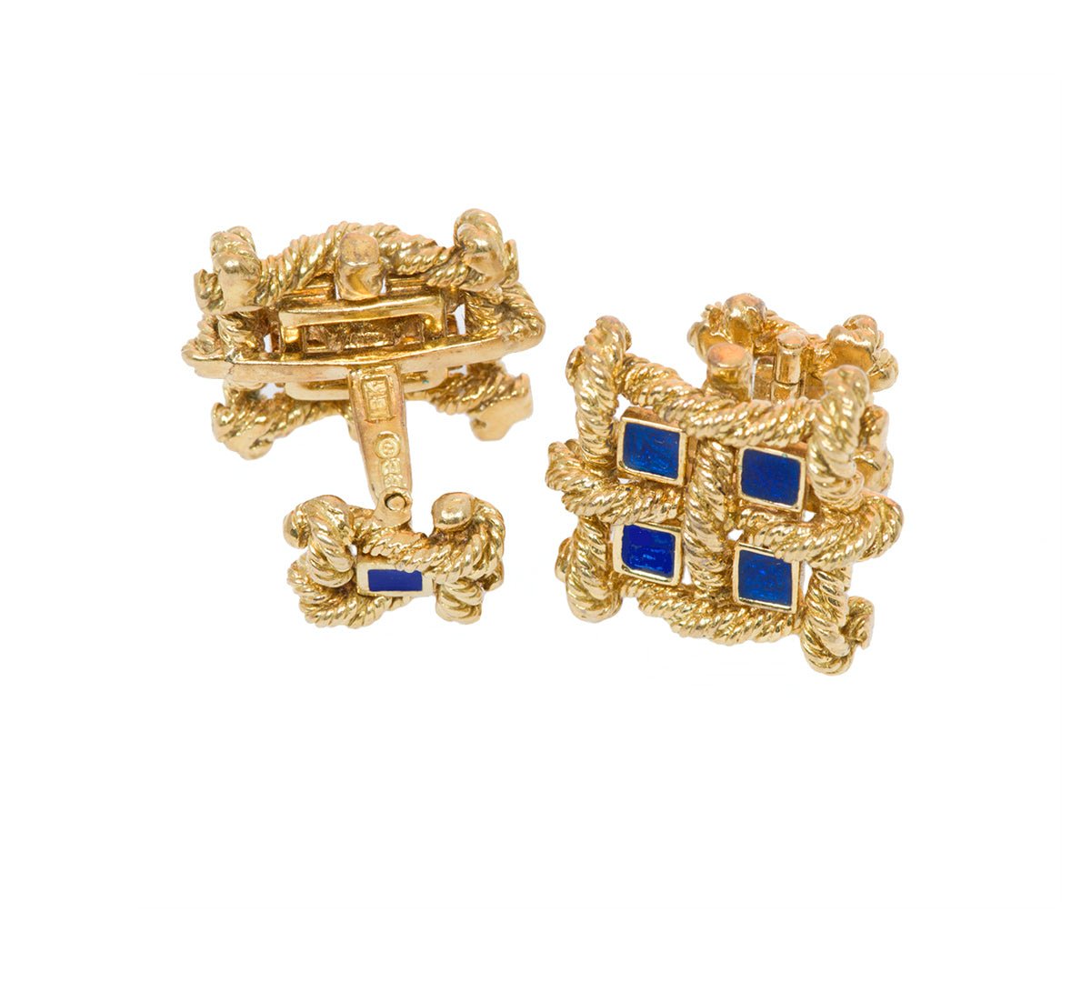 Bailey Banks & Biddle 18K Yellow Gold Enamel Cufflinks