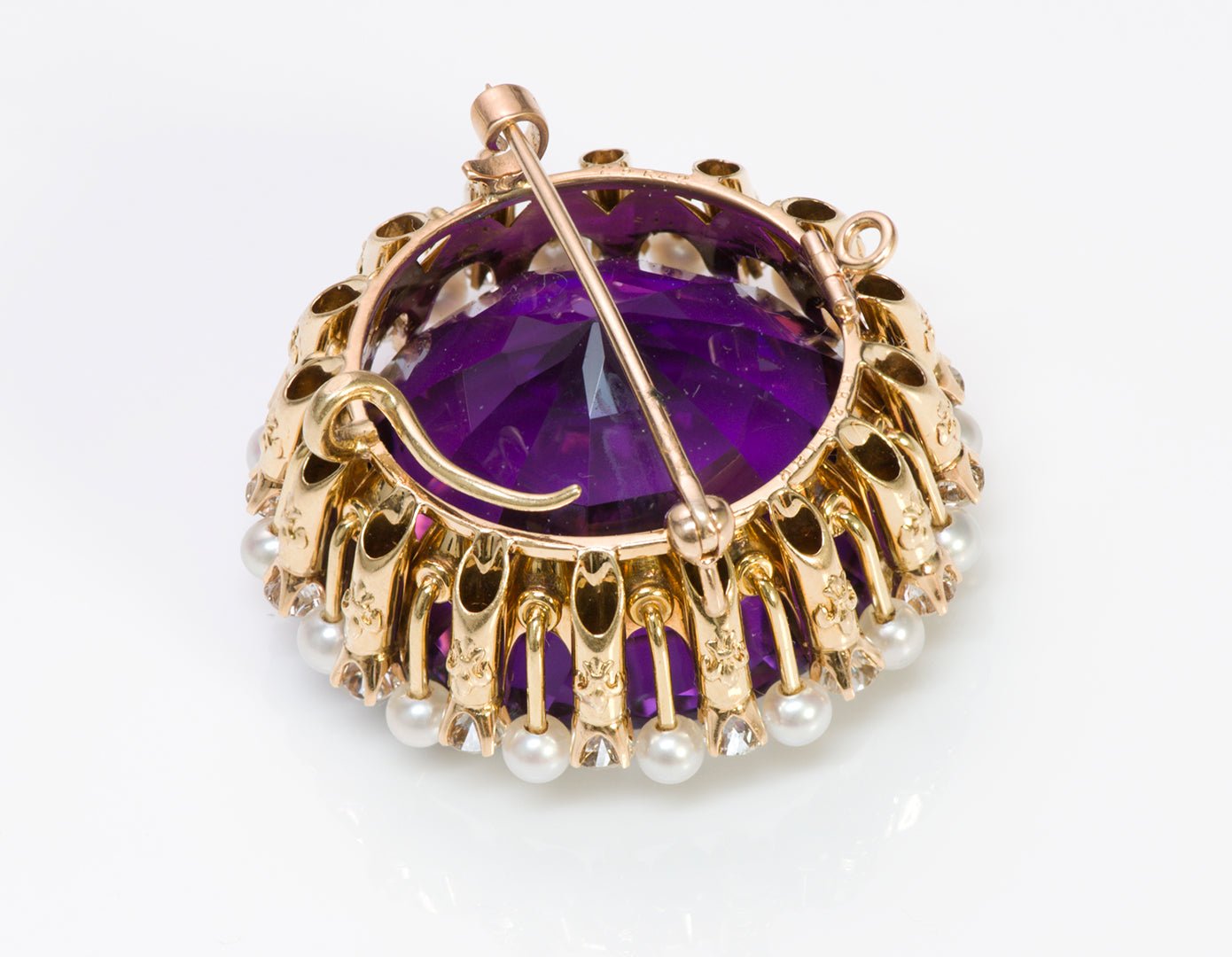 Bailey Banks & Biddle Antique Gold Amethyst Diamond Pearl Pendant Brooch