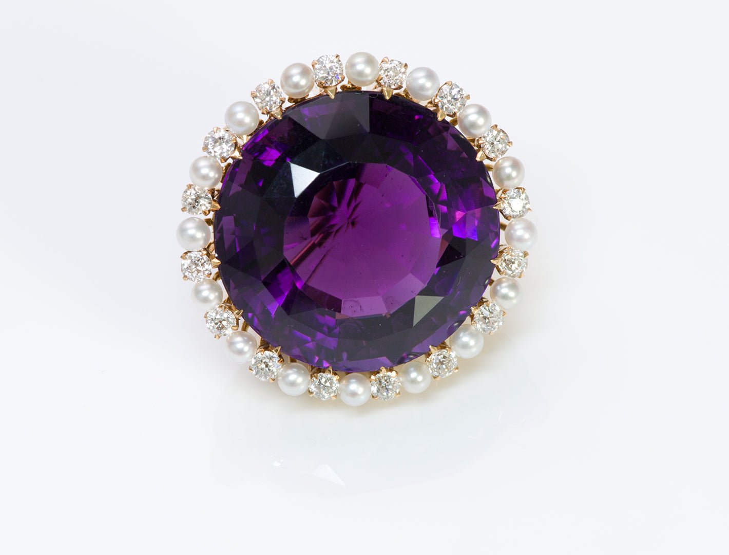 Bailey Banks & Biddle Antique Gold Amethyst Diamond Pearl Pendant Brooch