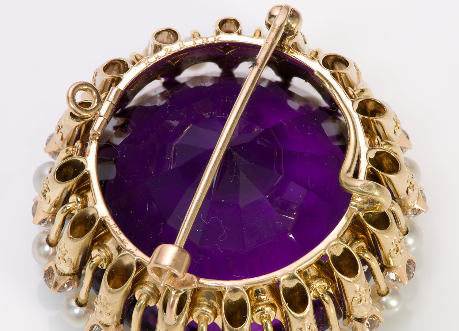 Bailey Banks & Biddle Antique Gold Amethyst Diamond Pearl Pendant Brooch