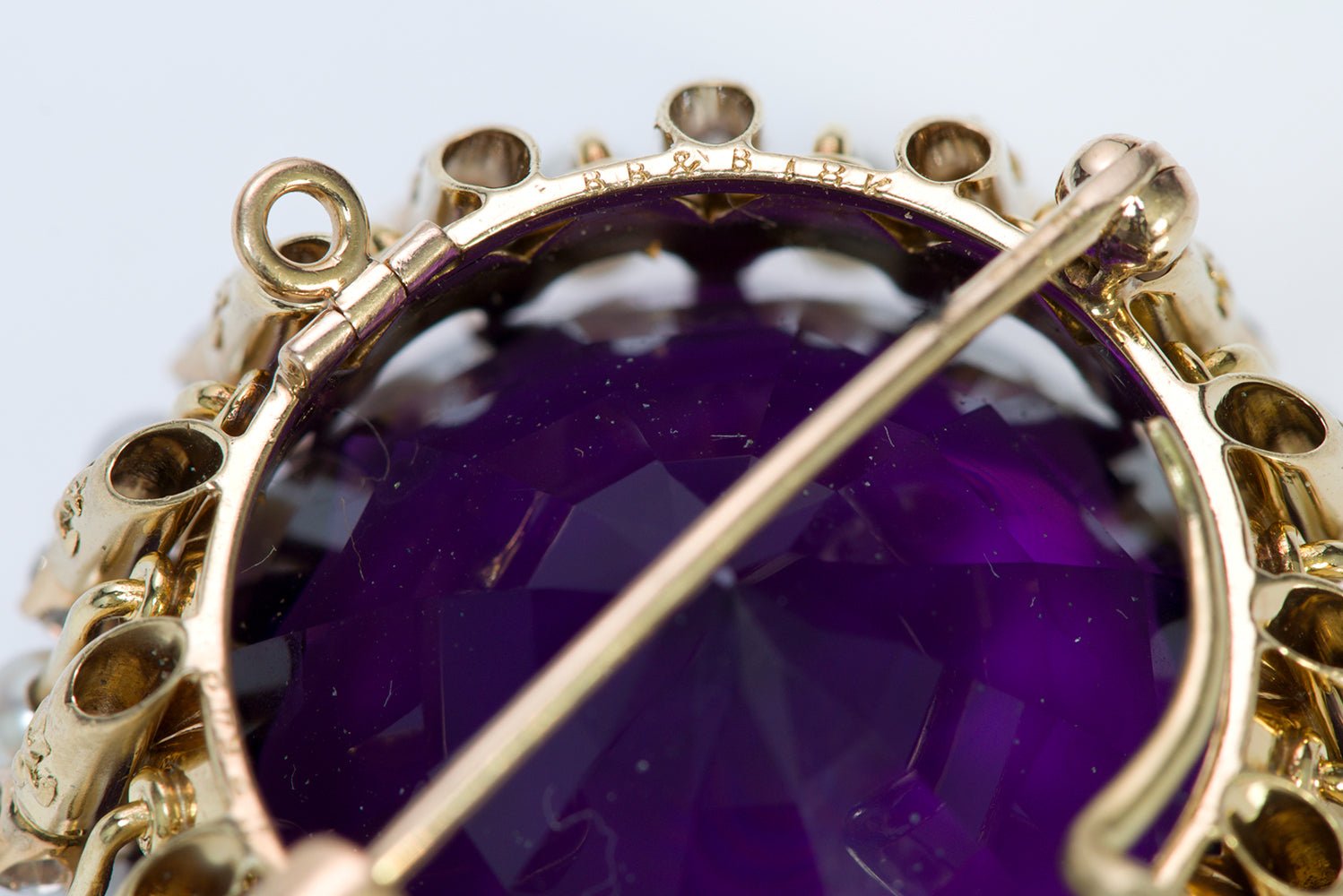 Bailey Banks & Biddle Antique Gold Amethyst Diamond Pearl Pendant Brooch