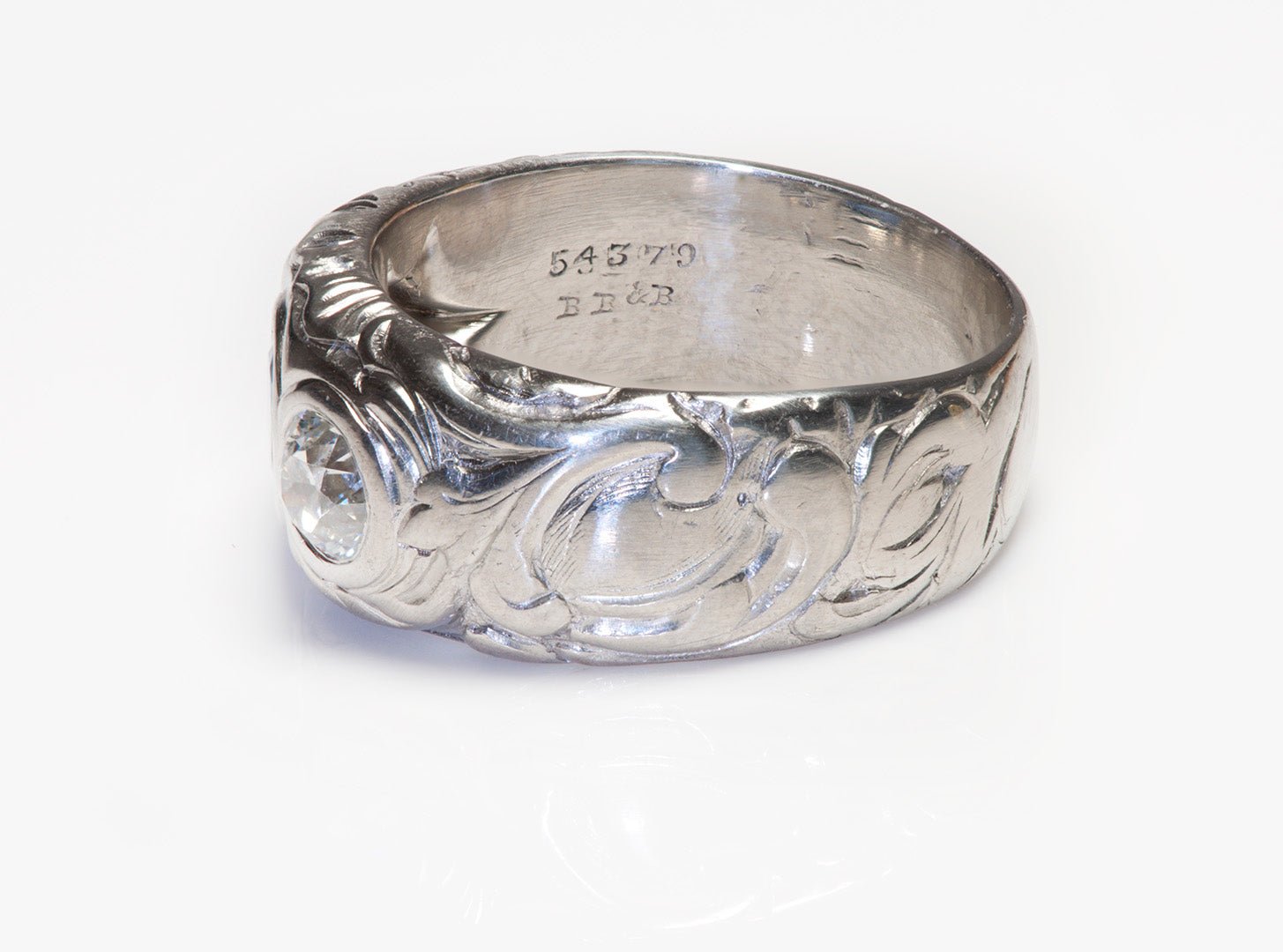 Bailey Banks & Biddle Old Mine Cut Diamond Sapphire Platinum Ring