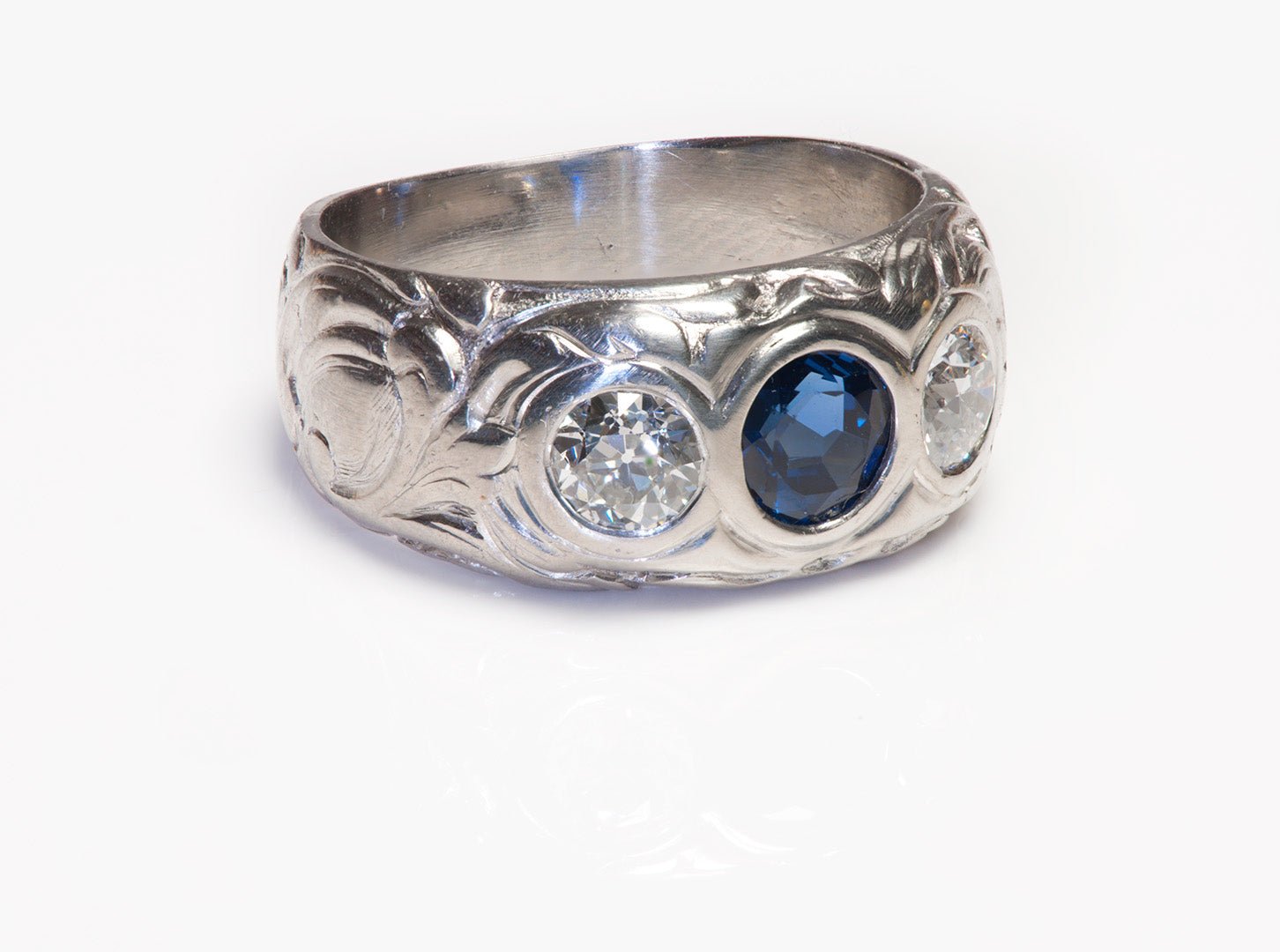 Bailey Banks & Biddle Old Mine Cut Diamond Sapphire Platinum Ring