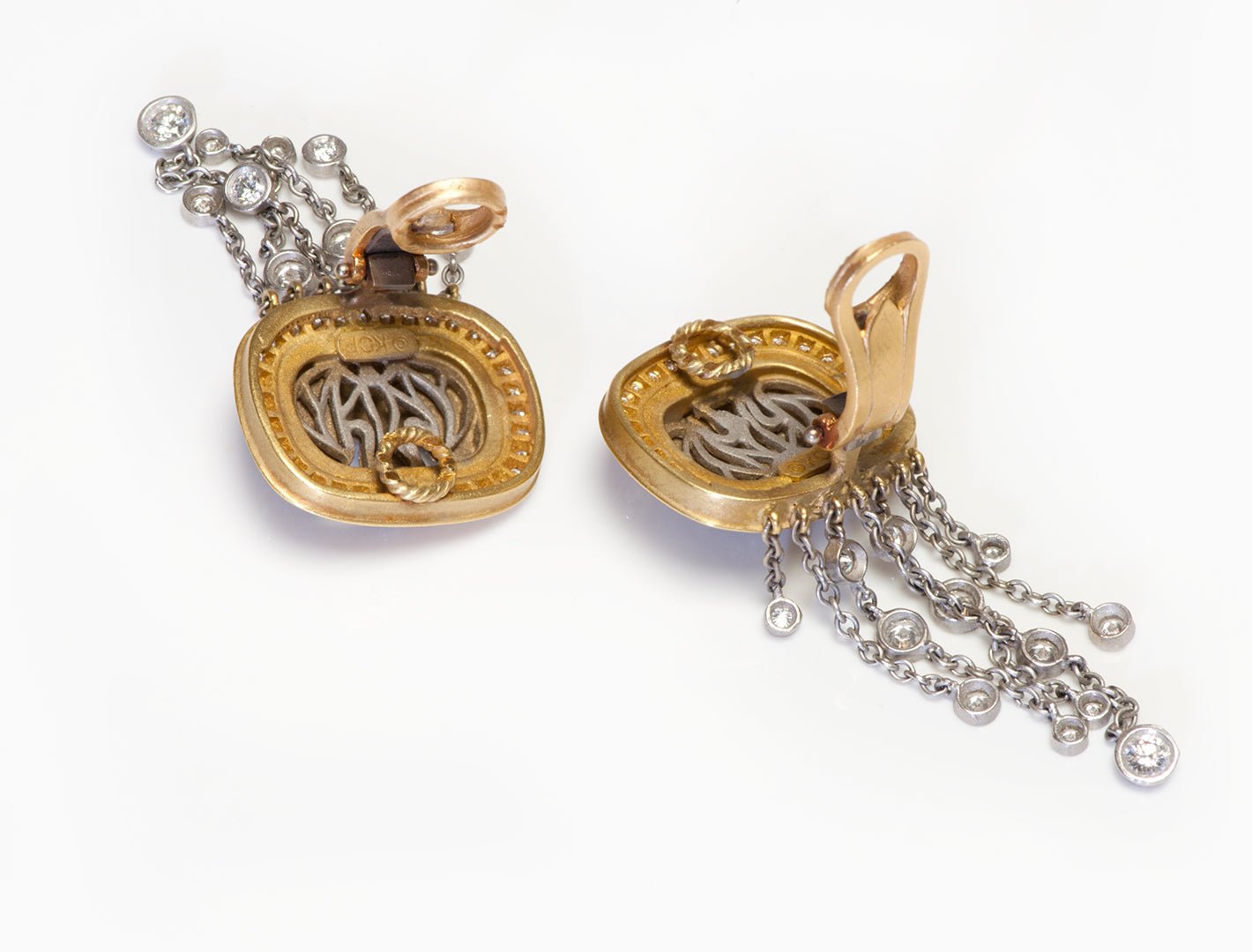 Barry Kieselstein Cord Gold Platinum Diamond Angel in My Window Drop Earrings